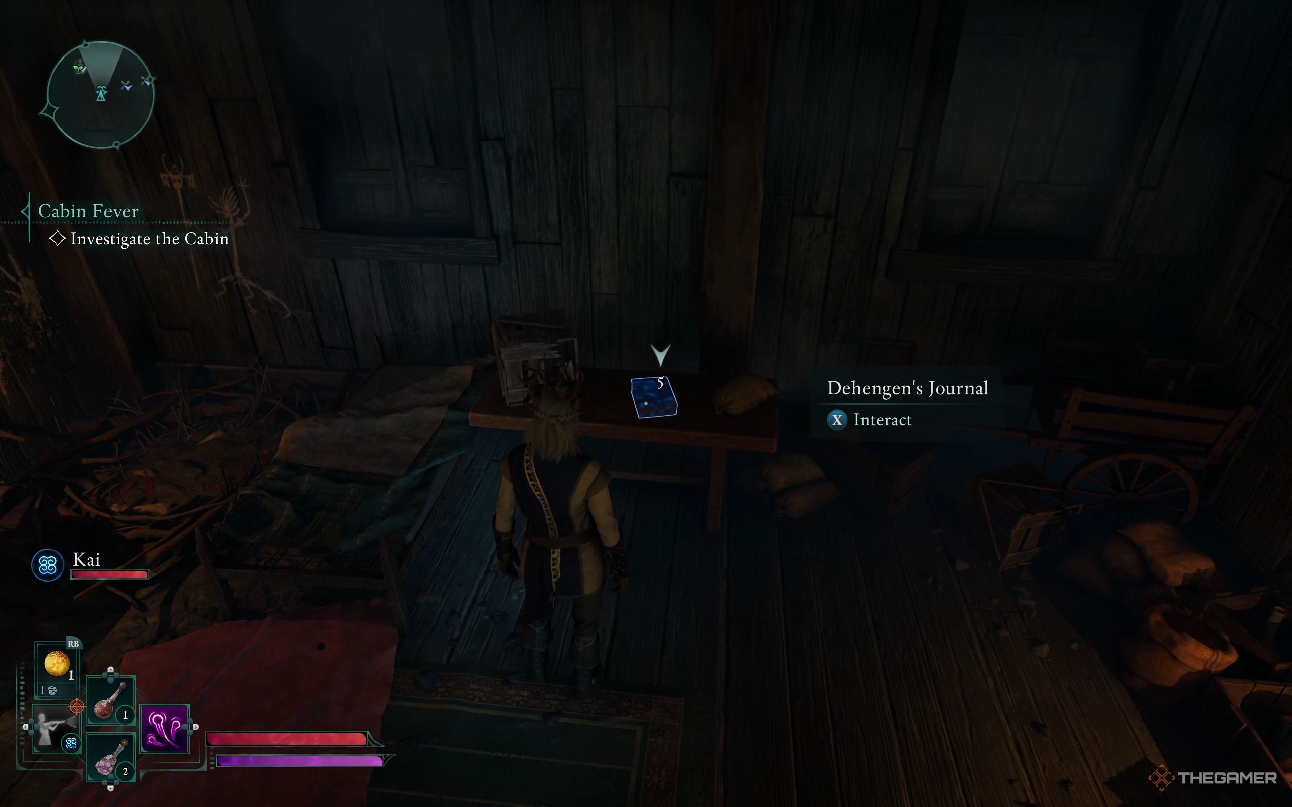 The Envoy is looking at Dehengen&rsquo;s Journal, which is glowing purple.