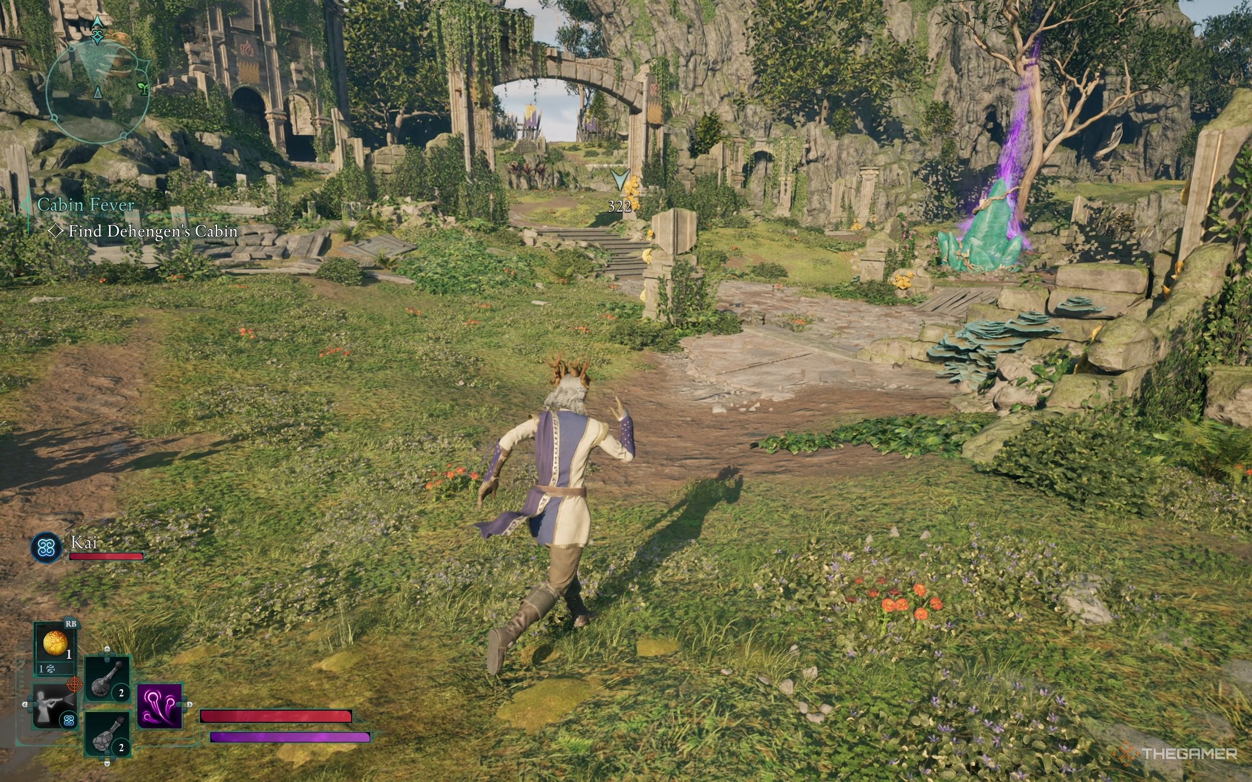 The Envoy is running towards an arc near the Adra Waystone.