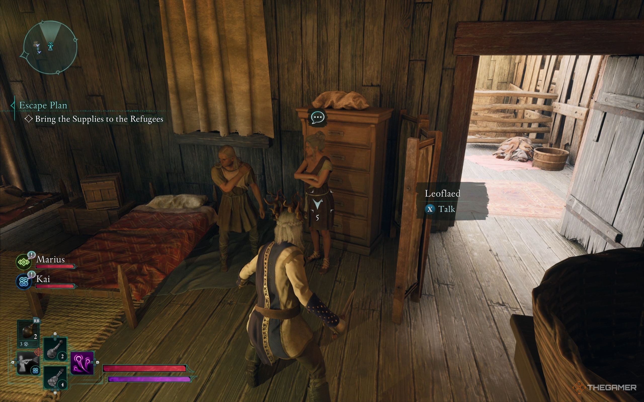Leoflaed and Glaedwine stand in a run-down room.
