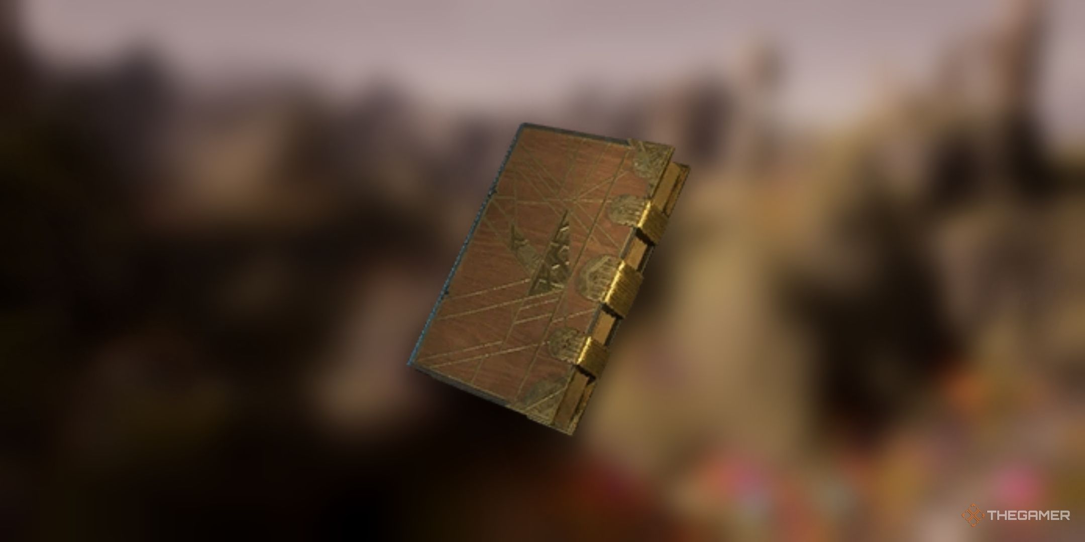Avowed, Superb Grimoire of Sparks item image over a blurred background of the Emerald Stair.