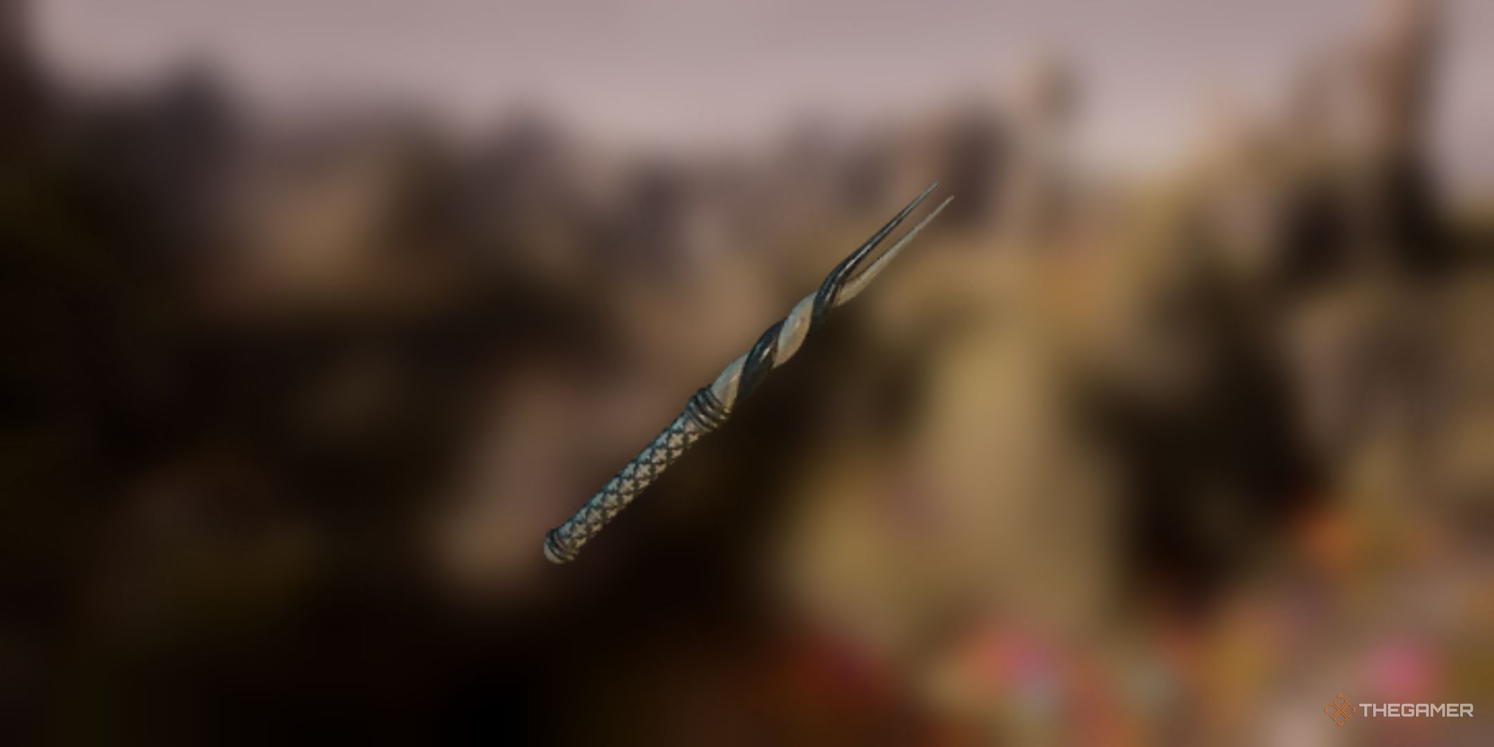 Avowed Whisper of Exiles Wand item image over a blurred background of the Emerald Stair.