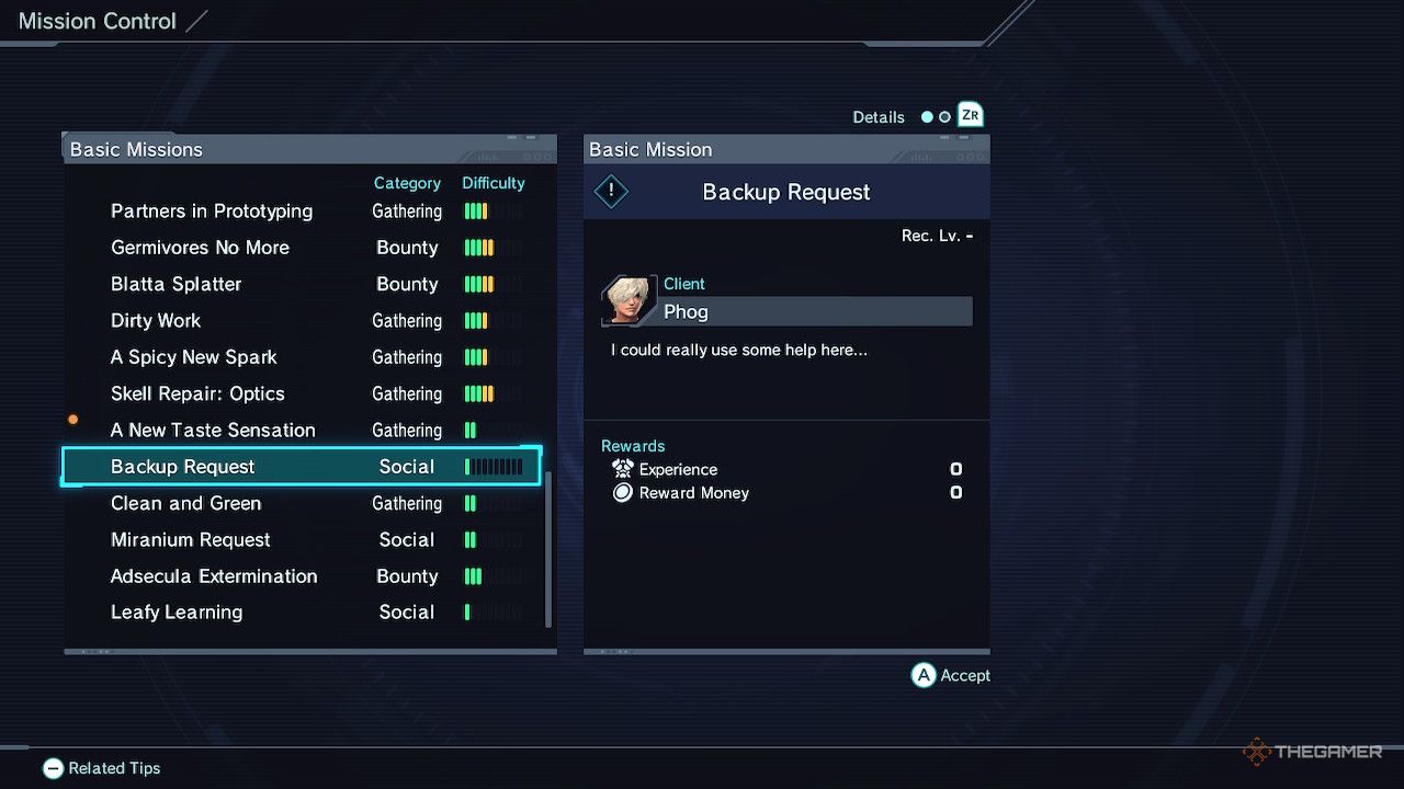 Backup Request Mission in Zenobolade Curveys X