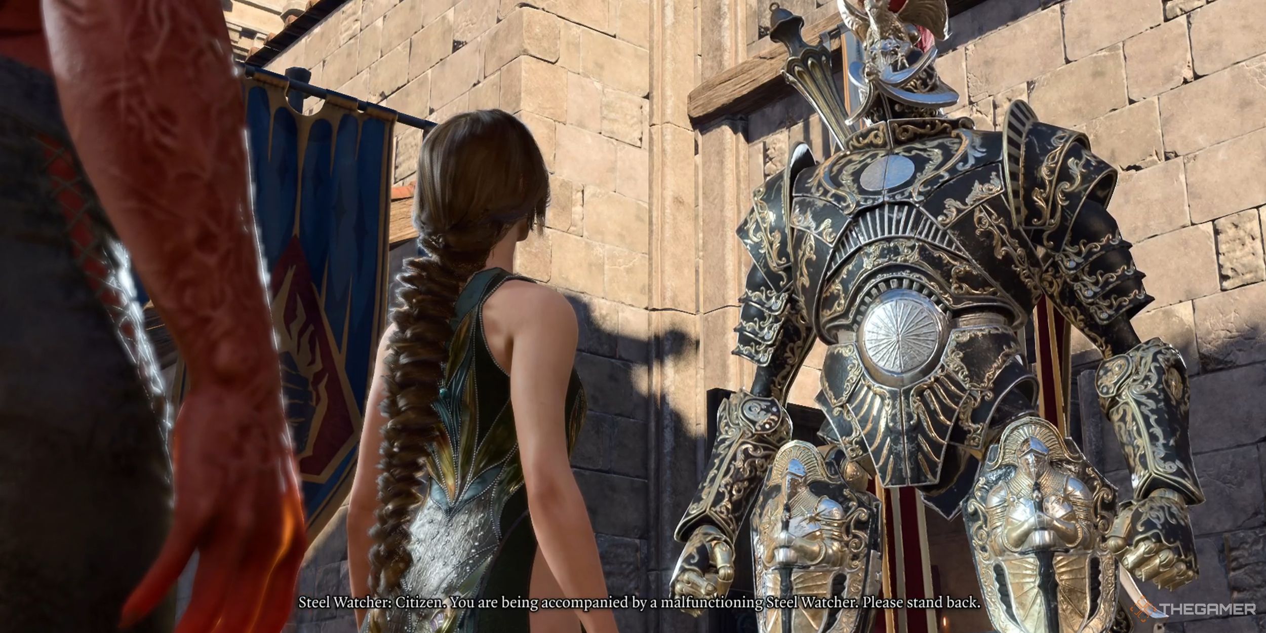 Tav speaking to a Steel Watcher in Baldur&rsquo;s Gate 3.