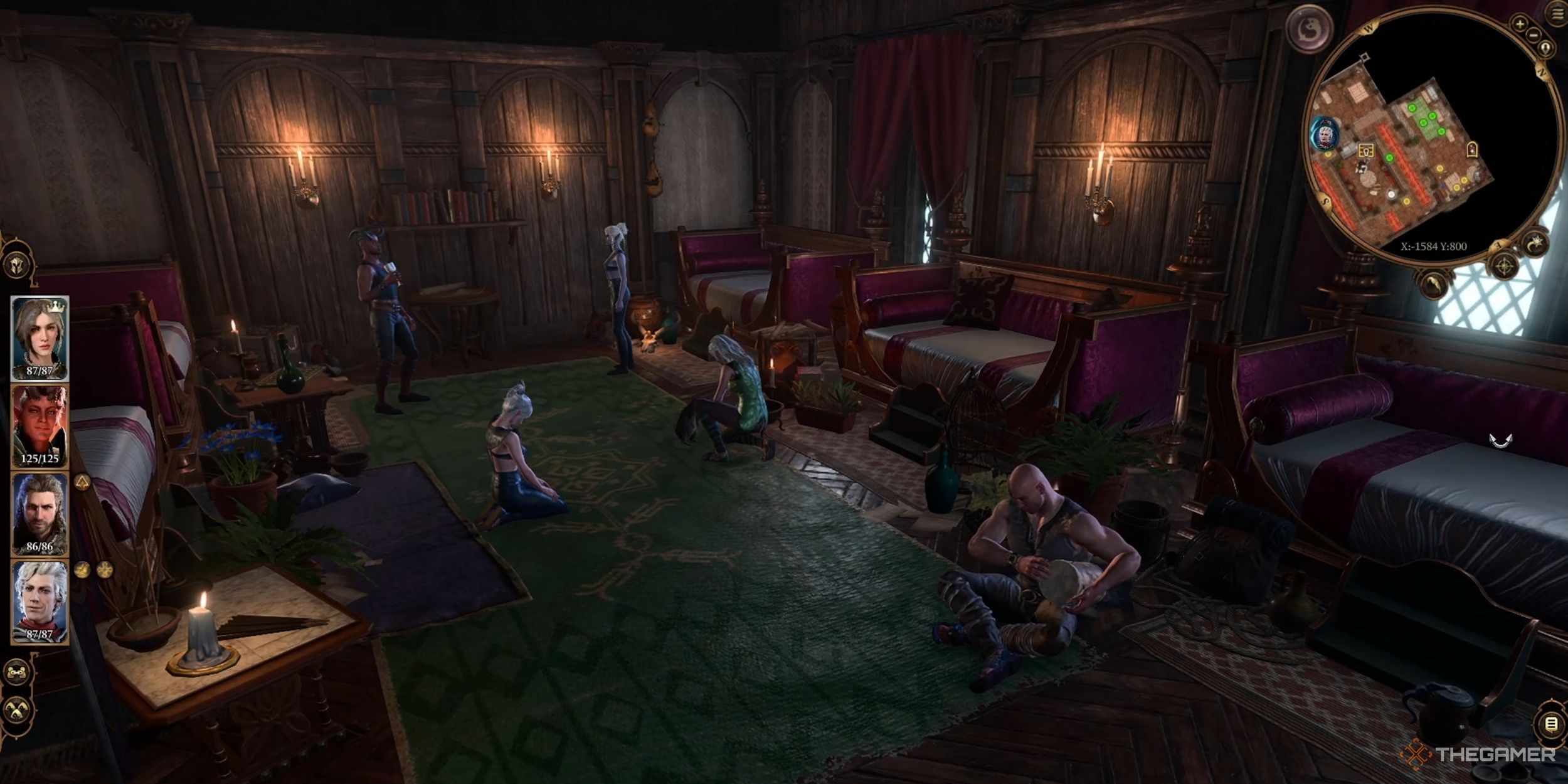The companions in the Elfsong Tavern camp in Baldur&rsquo;s Gate 3.