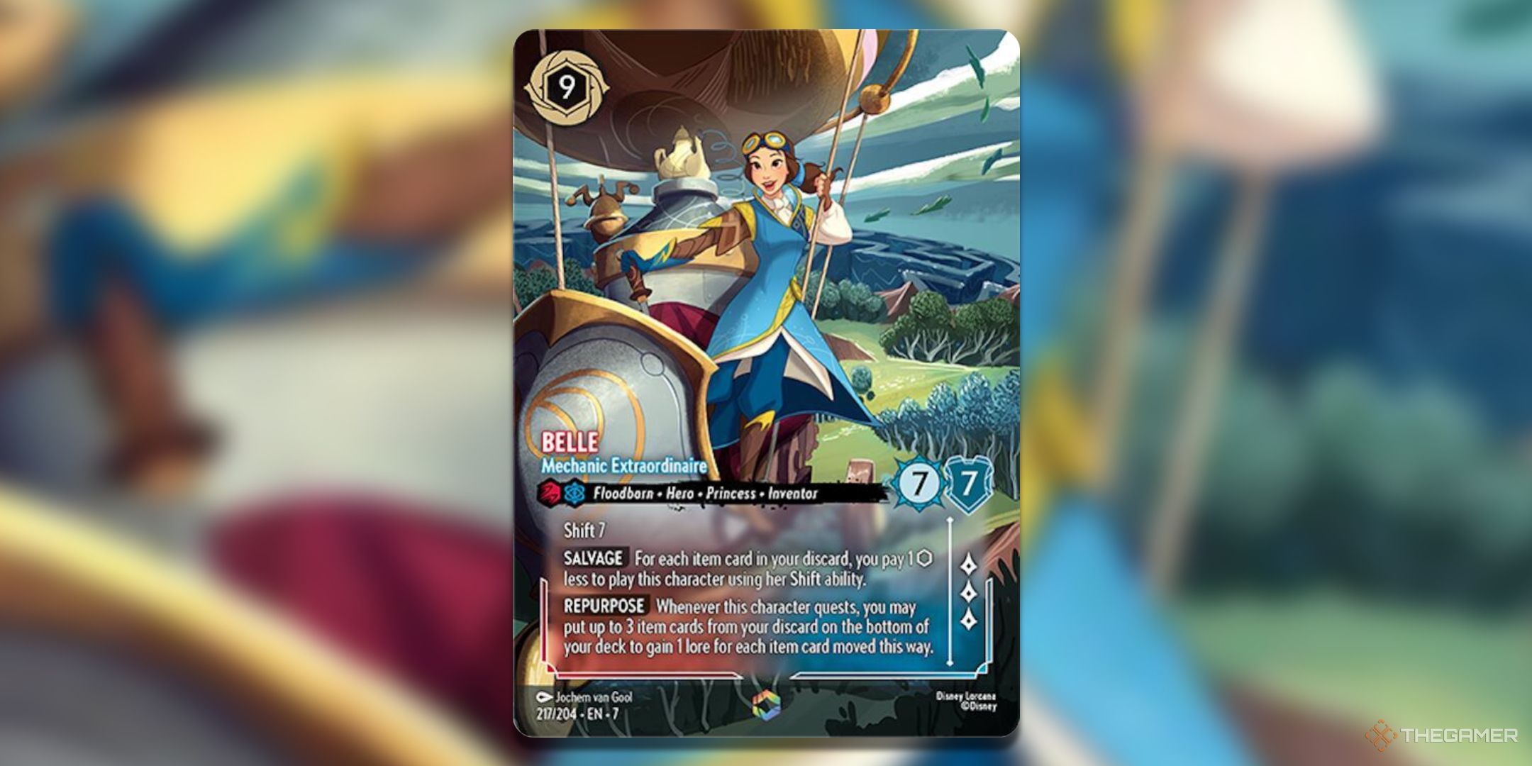 Belle - Mechanic Extraordinaire Enchanted Disney Lorcana Archazia's Island card art.