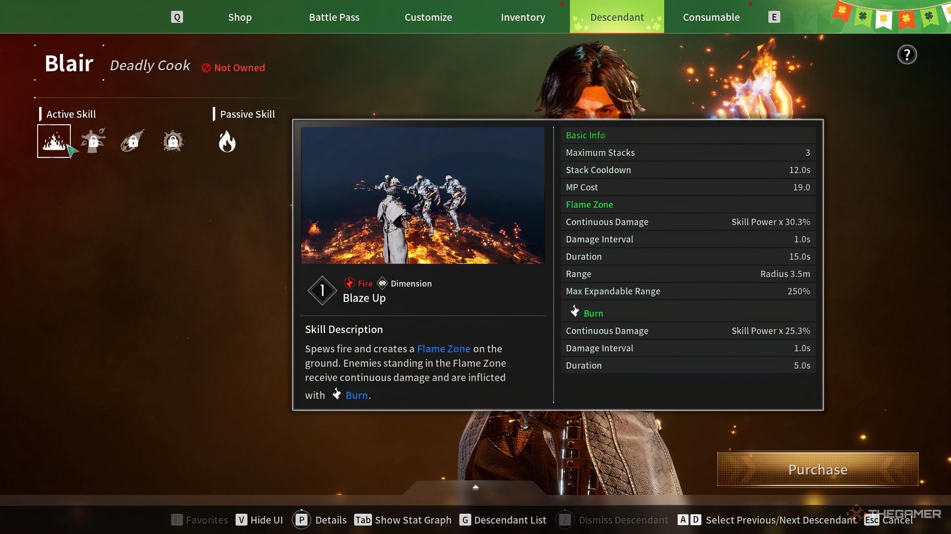 Showcasing Blair&rsquo;s Blaze Up skill via a preview window in The First Descendant.