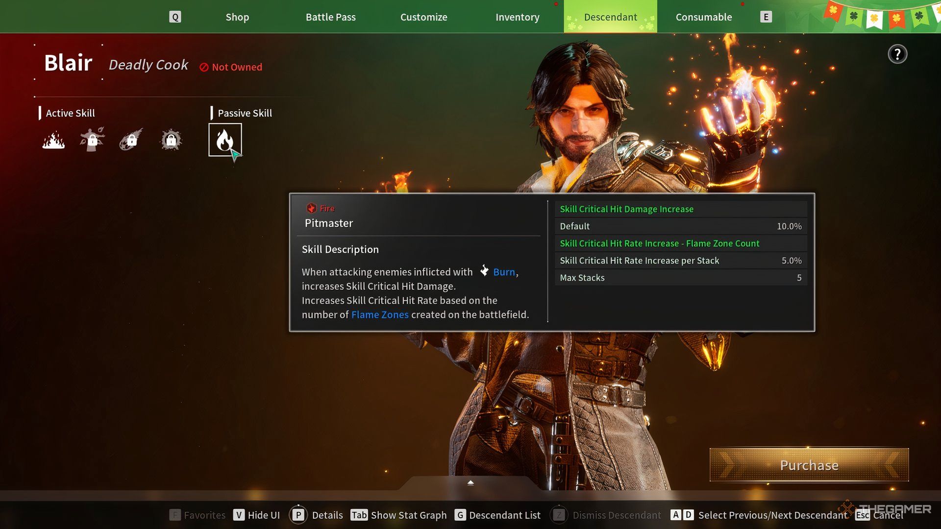 Showcasing Blair&rsquo;s passive Pitmaster skill via a preview window in The First Descendant.