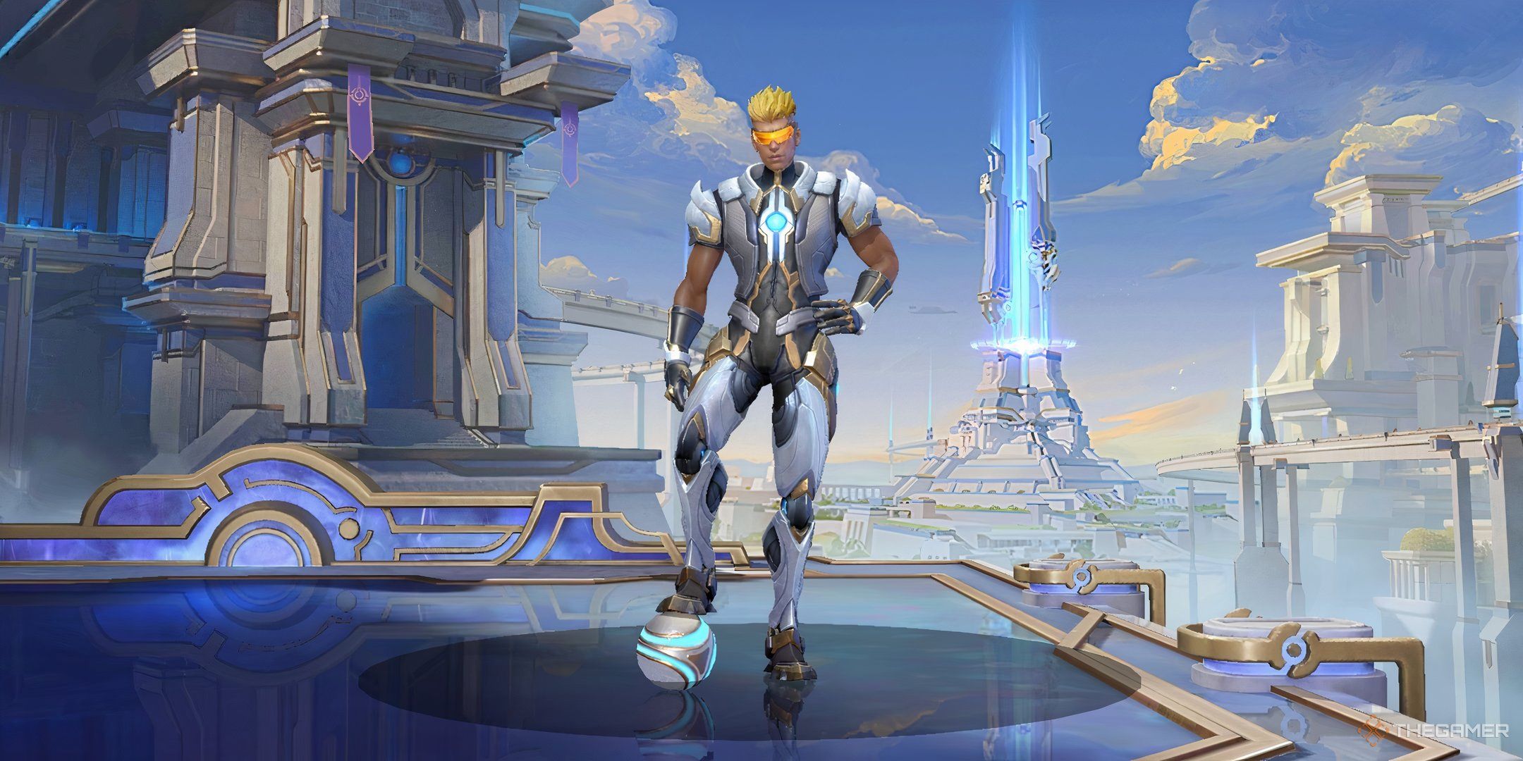 Bruno from Mobile Legends Bang Bang standing in his character display page.
