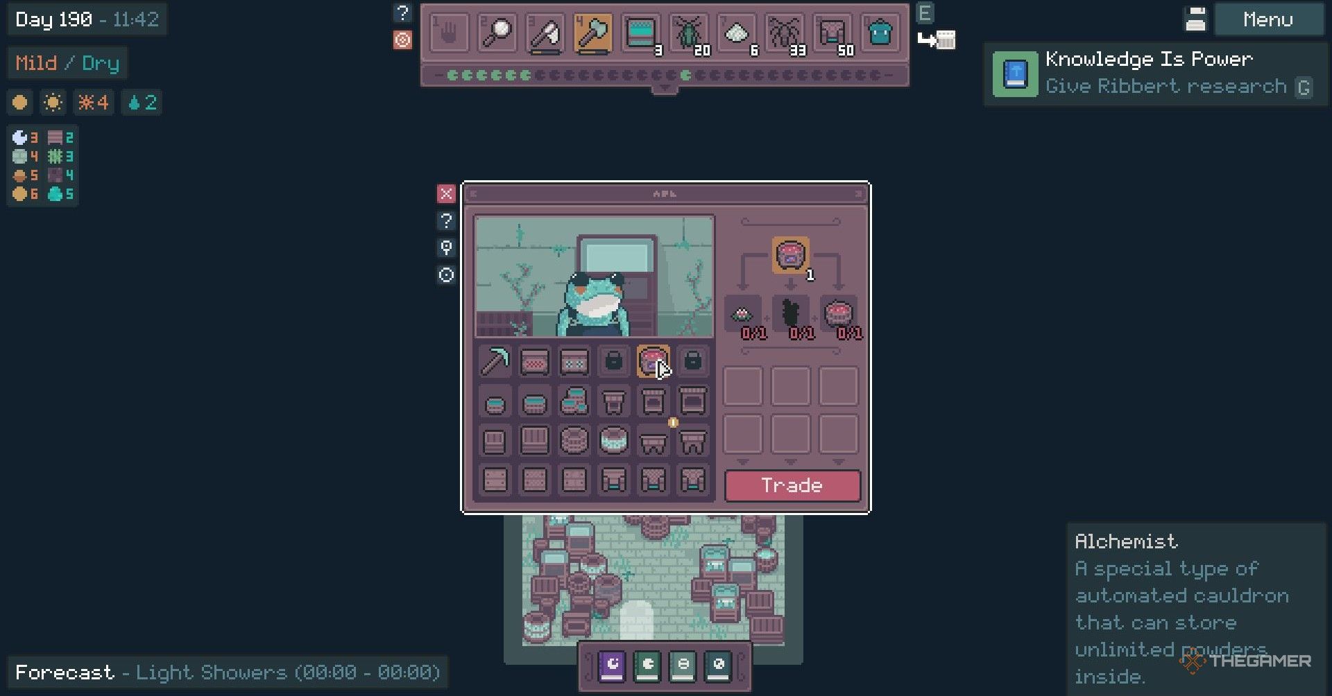 Buying an alchemist from Annura in Mudborne.