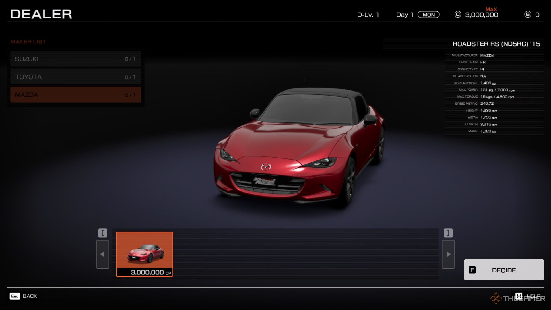 Buying your first car in Tokyo Xtreme Racer.