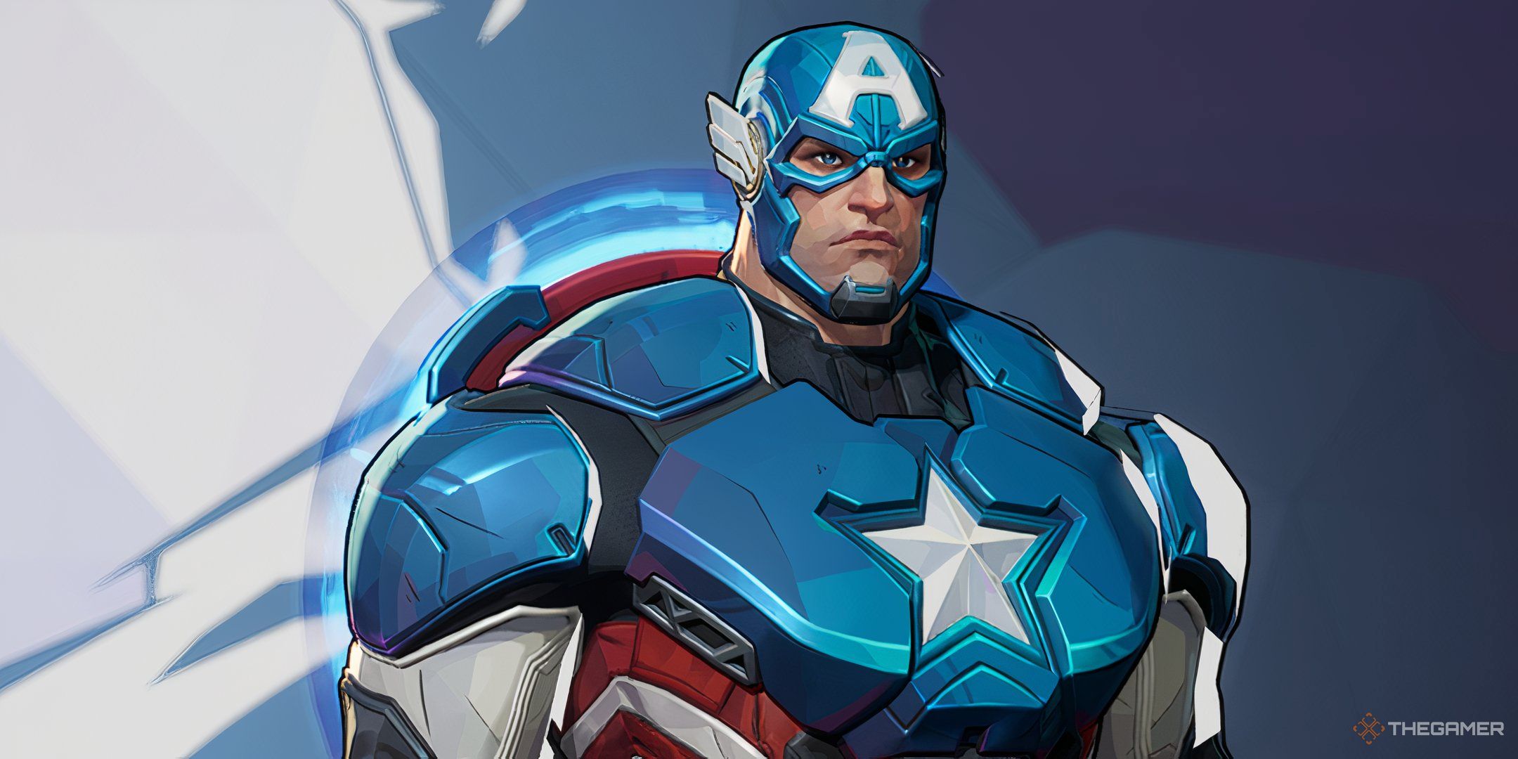 A screenshot of Captain America from Marvel Rivals from the game's Hero Profile.