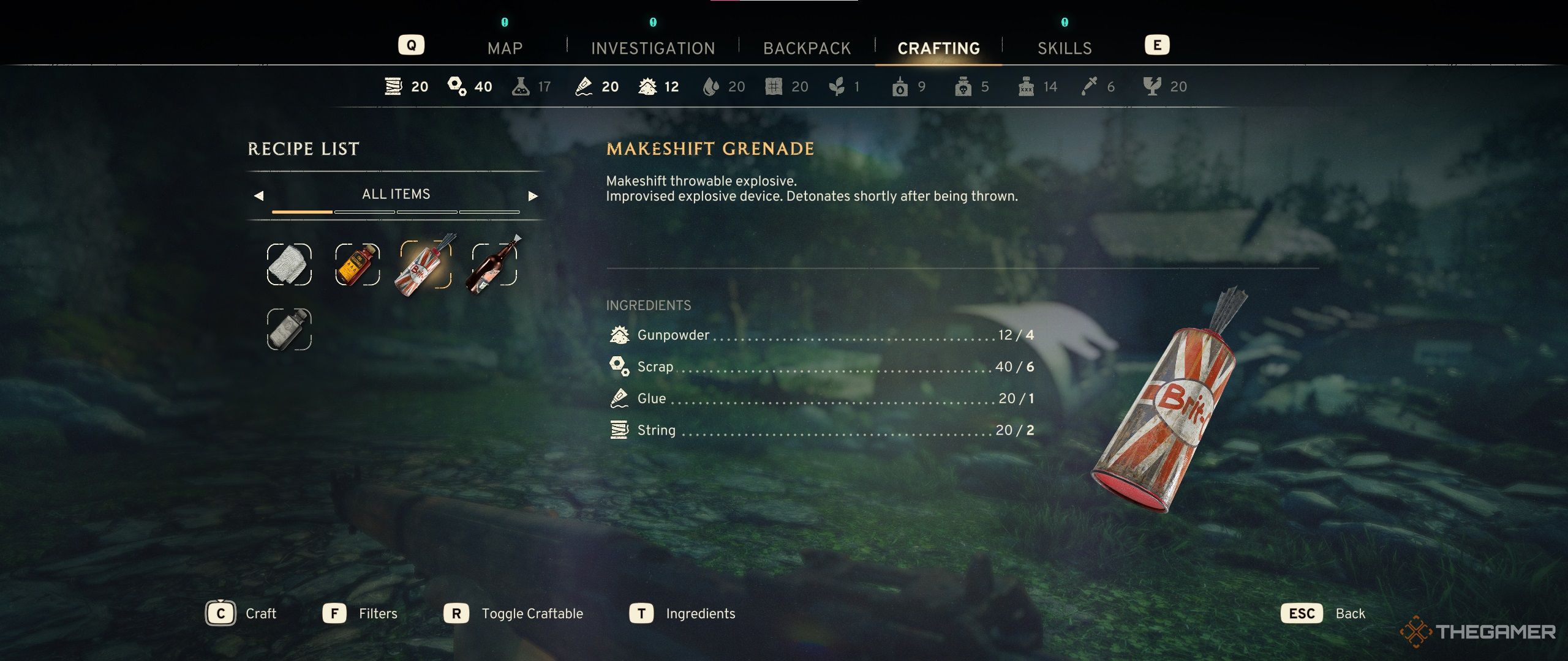 carfting menu in atomfall