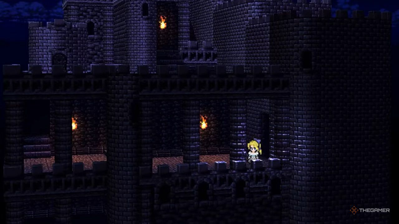Celes sings from atop a castle balcony in Final Fantasy 6.