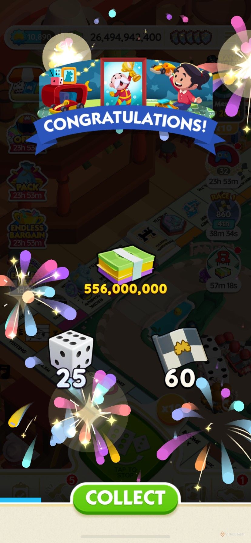 Choosing prizes in Monopoly Go during the Tycoon Racers event.