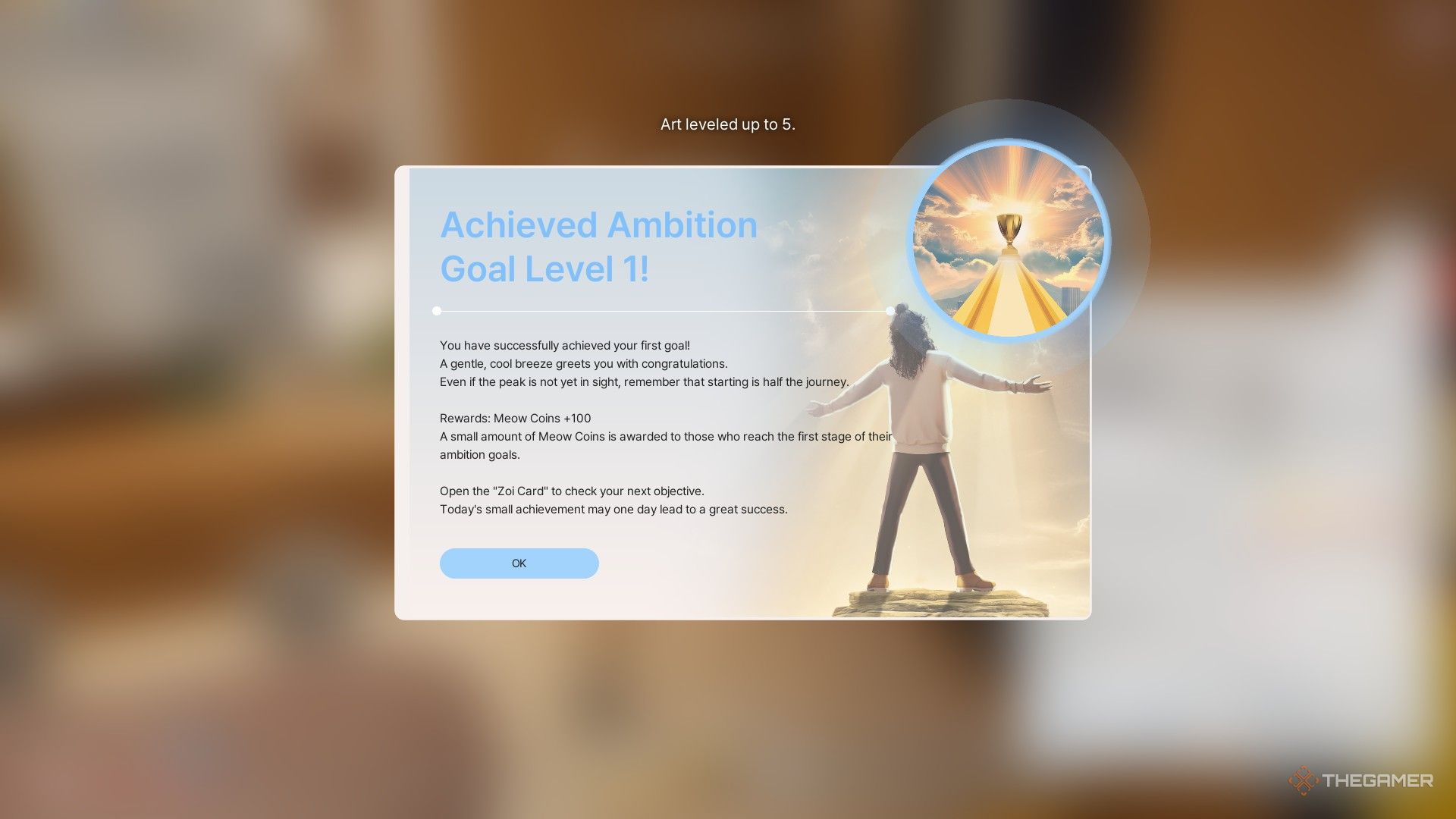 Completing the first level of an Ambition in InZoi.