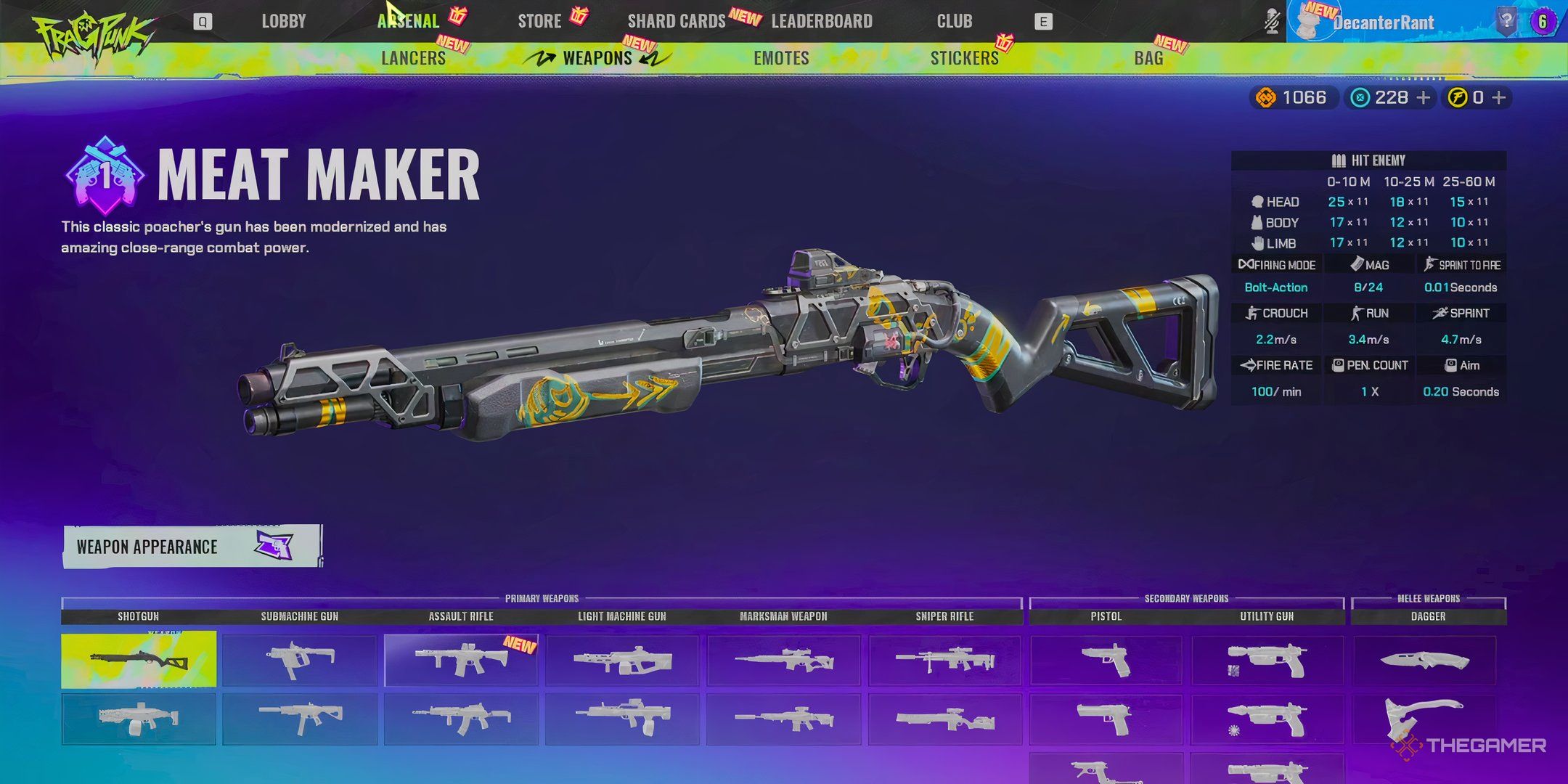 The weapon selection screen in FragPunk, showcasing a variety of weapons.