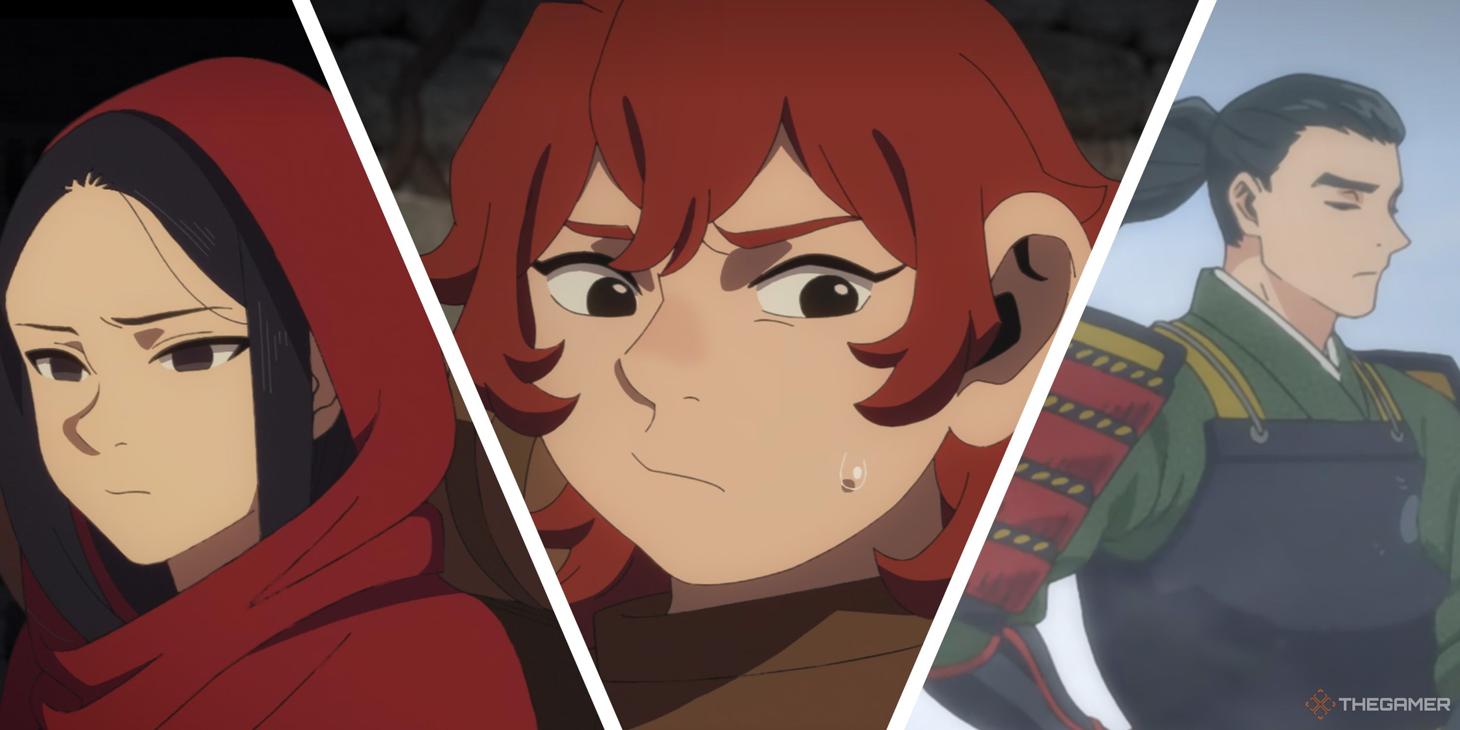 A split image of Rin, Namari, and Shuro from Delicious in Dungeon.