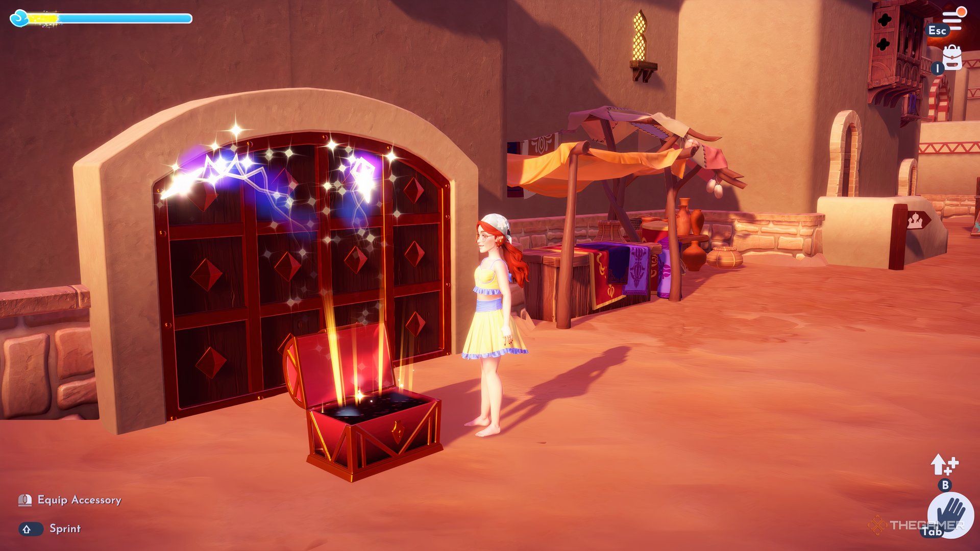 Opening a red chest outside the Agrabah Vault.