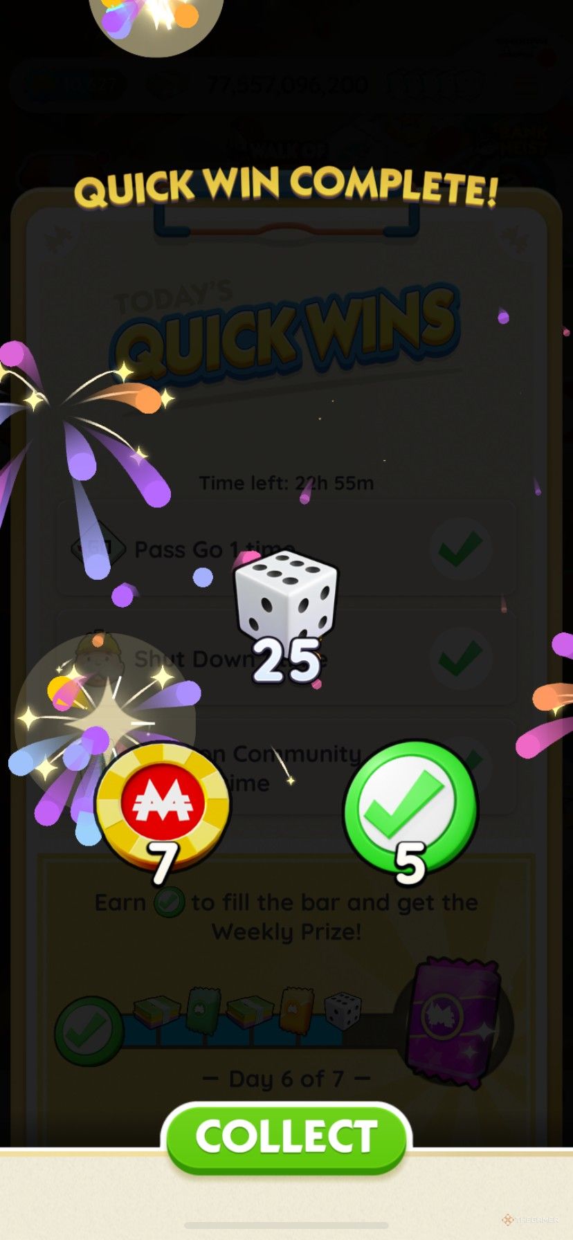 Earnign 7 Free Peg-E TKEN from winning quickly every day in Monopoly Go.