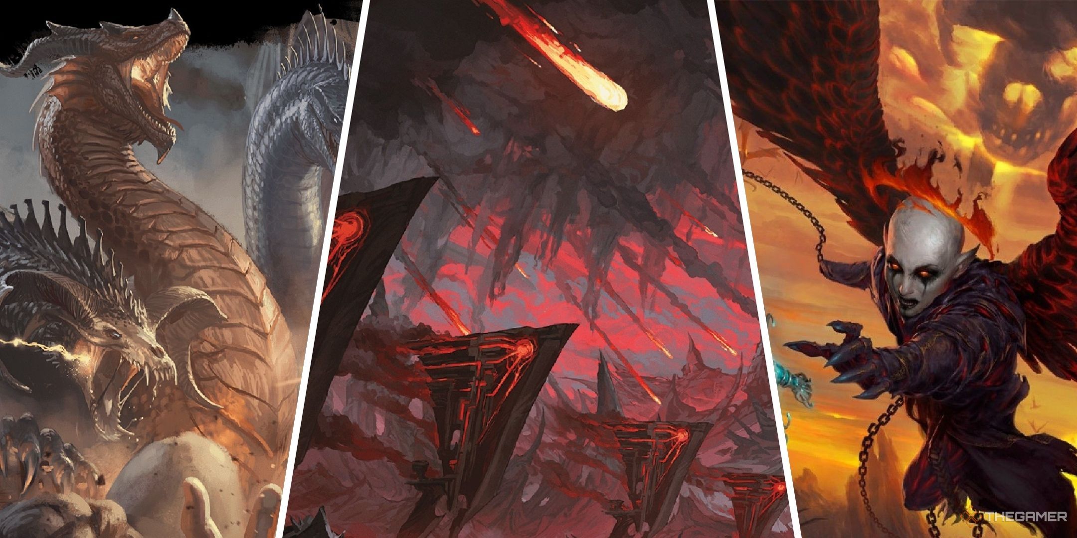 Dungeons &amp; Dragons image showing Tiamat, Avernus and Zariel.