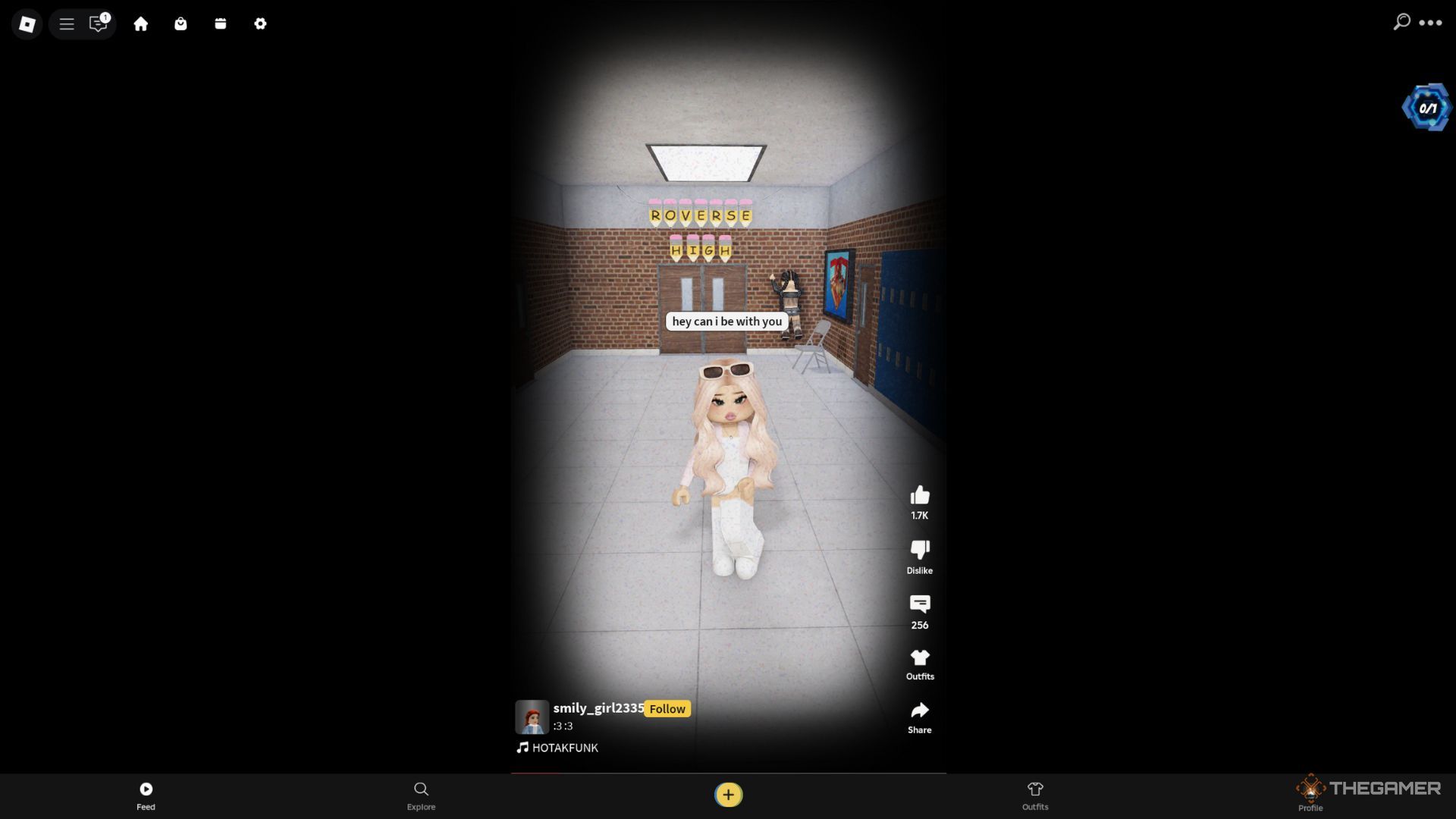 The player character is watching a video in the feed while being in the main lobby in Clip It.