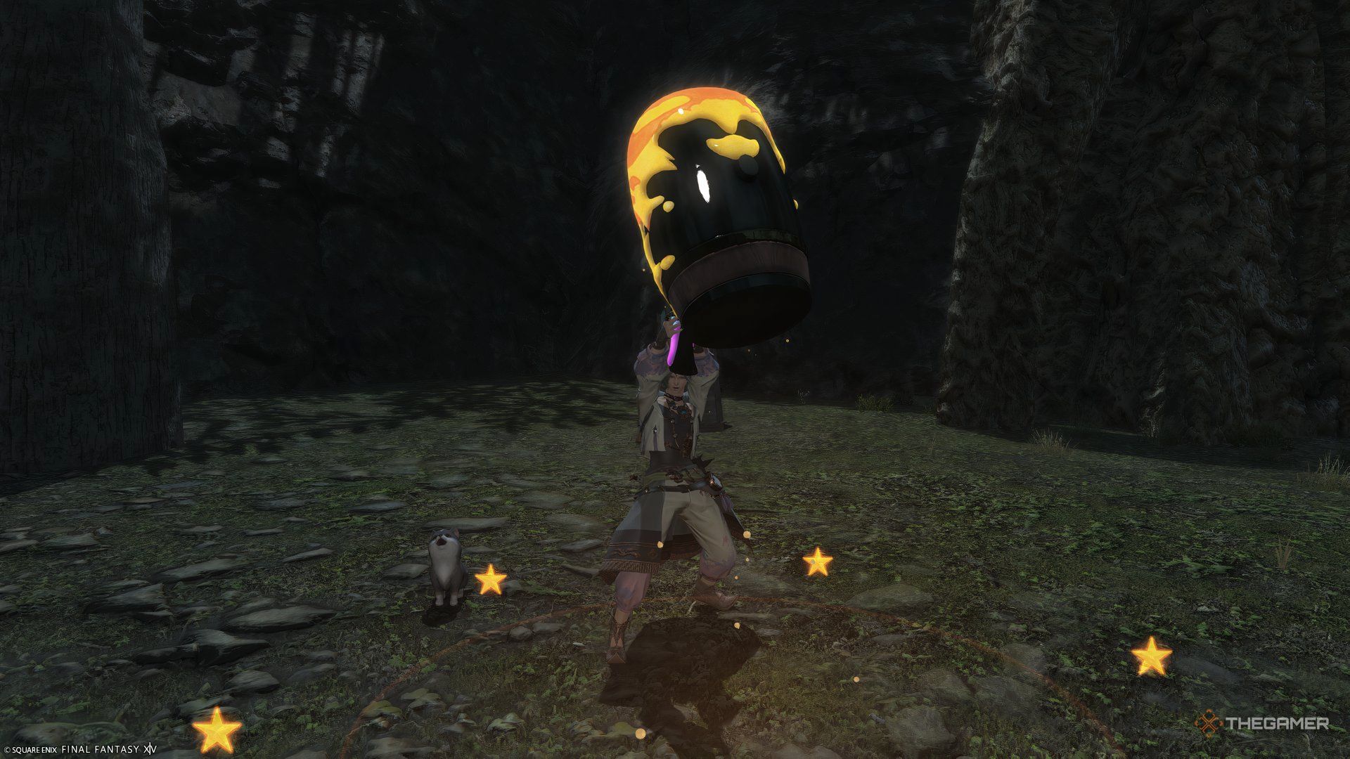 Pictomancer Warrior of Light using Hammer Stamp ability in Tailfeather in Final Fantasy 14 Dawntrail.