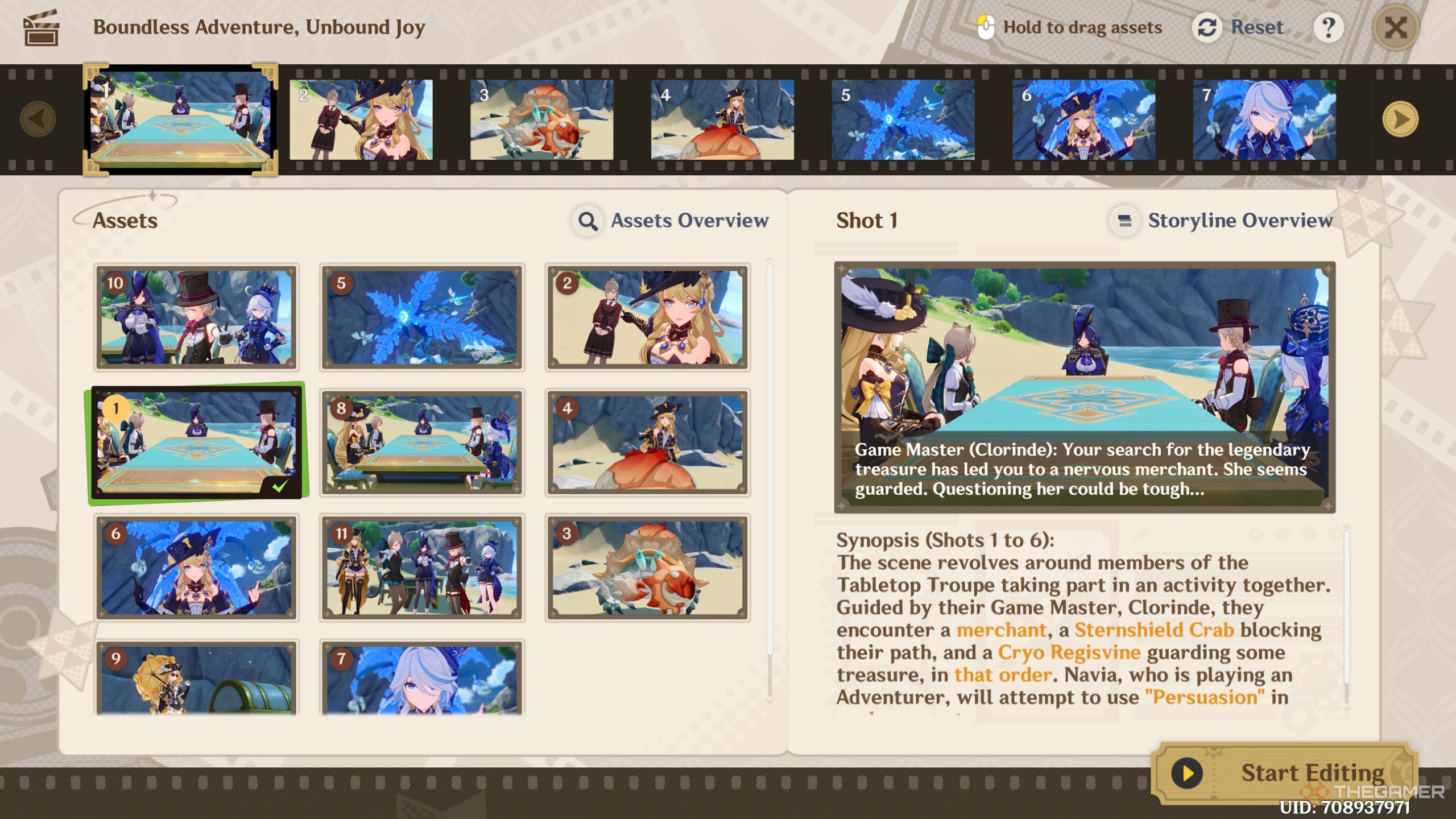 Genshin Impact Boundless Adventure, Unbound Joy in Reel Ad-Venture shot chronology.