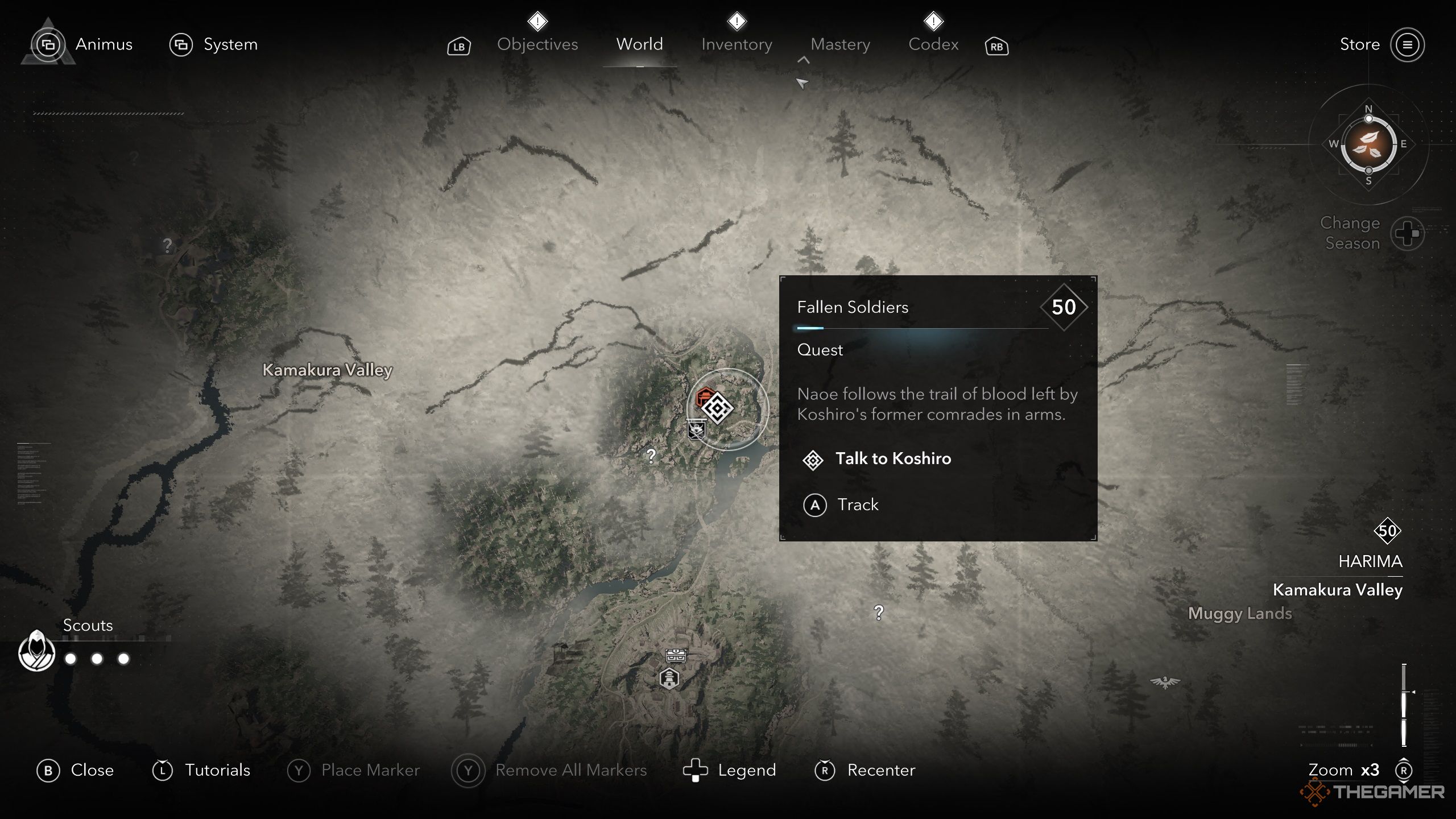 Genzaburo&rsquo;s Soldiers quest location on the map in AC Shadows.