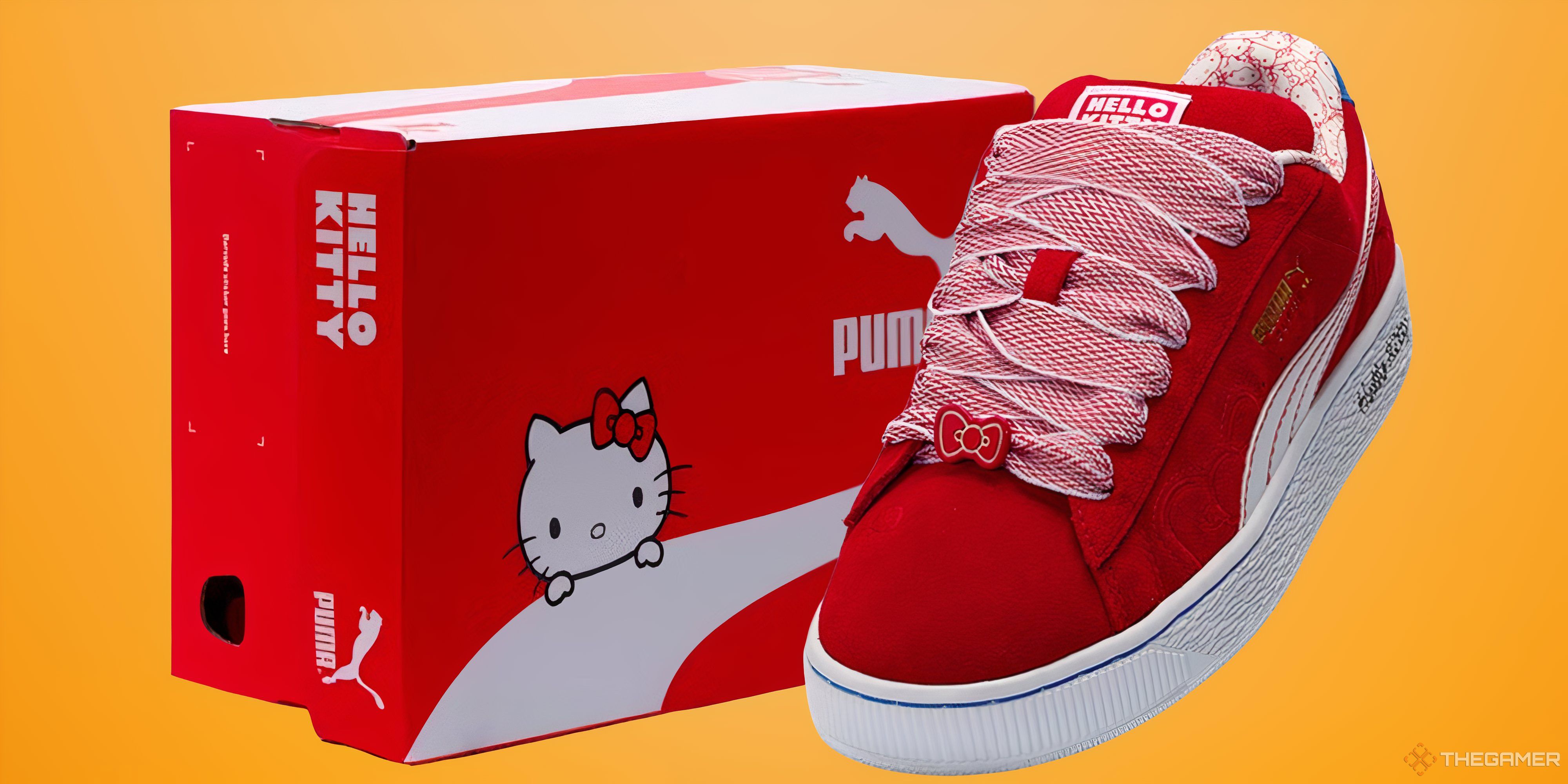 hello kitty x puma show box and red sneaker.