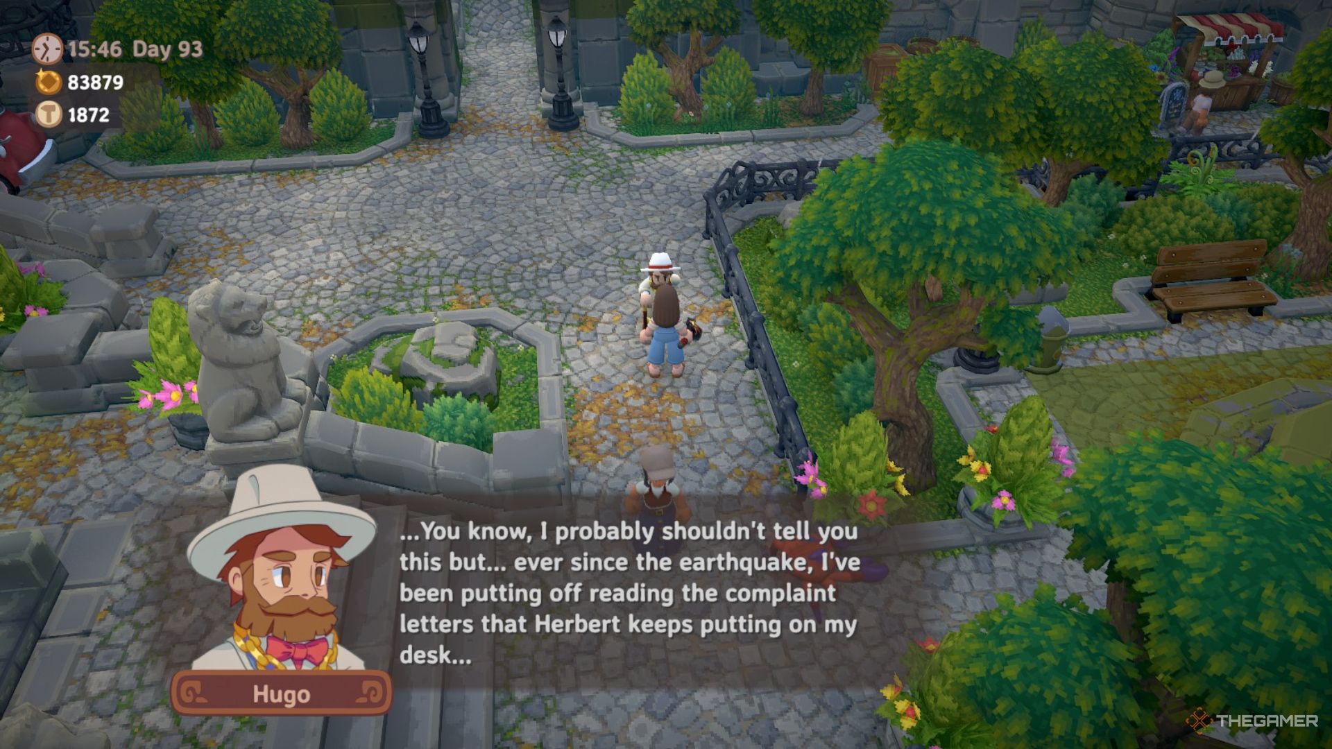 Player character talking to Mayor Hugo after repairing most of the town in Luma Island.