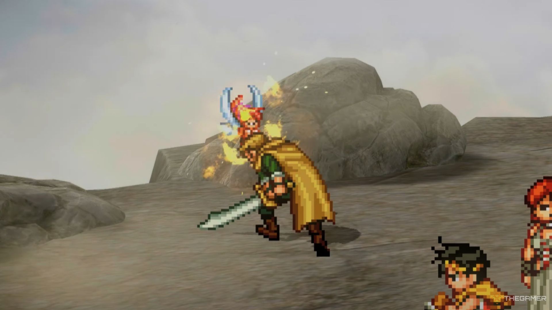 Humphry slashing a pixie with his sword Suikoden 2 HD Remaster.