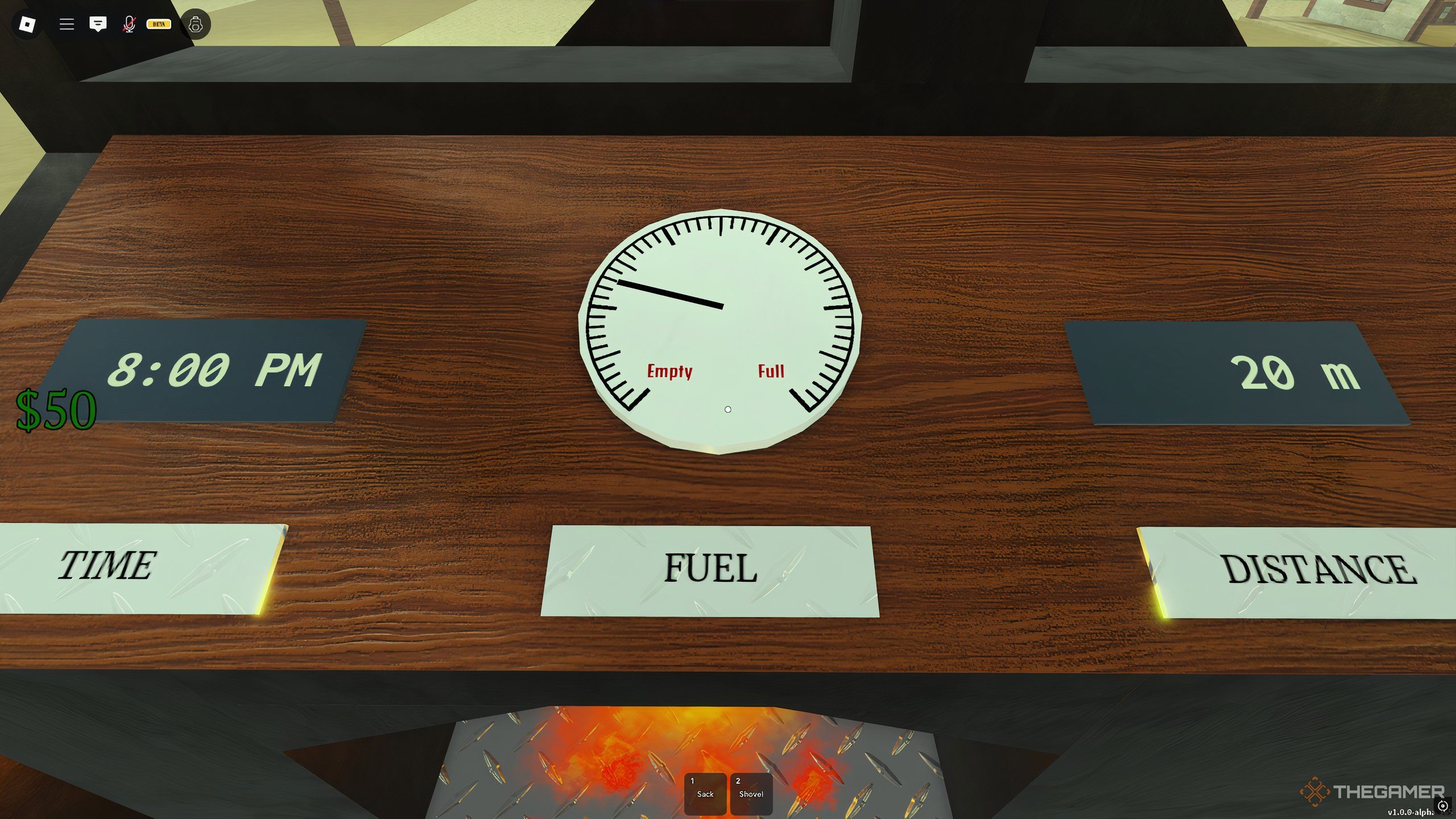 The fuel gauge inside the train, which tells you how full the tank is, in Dead Rails on Roblox.