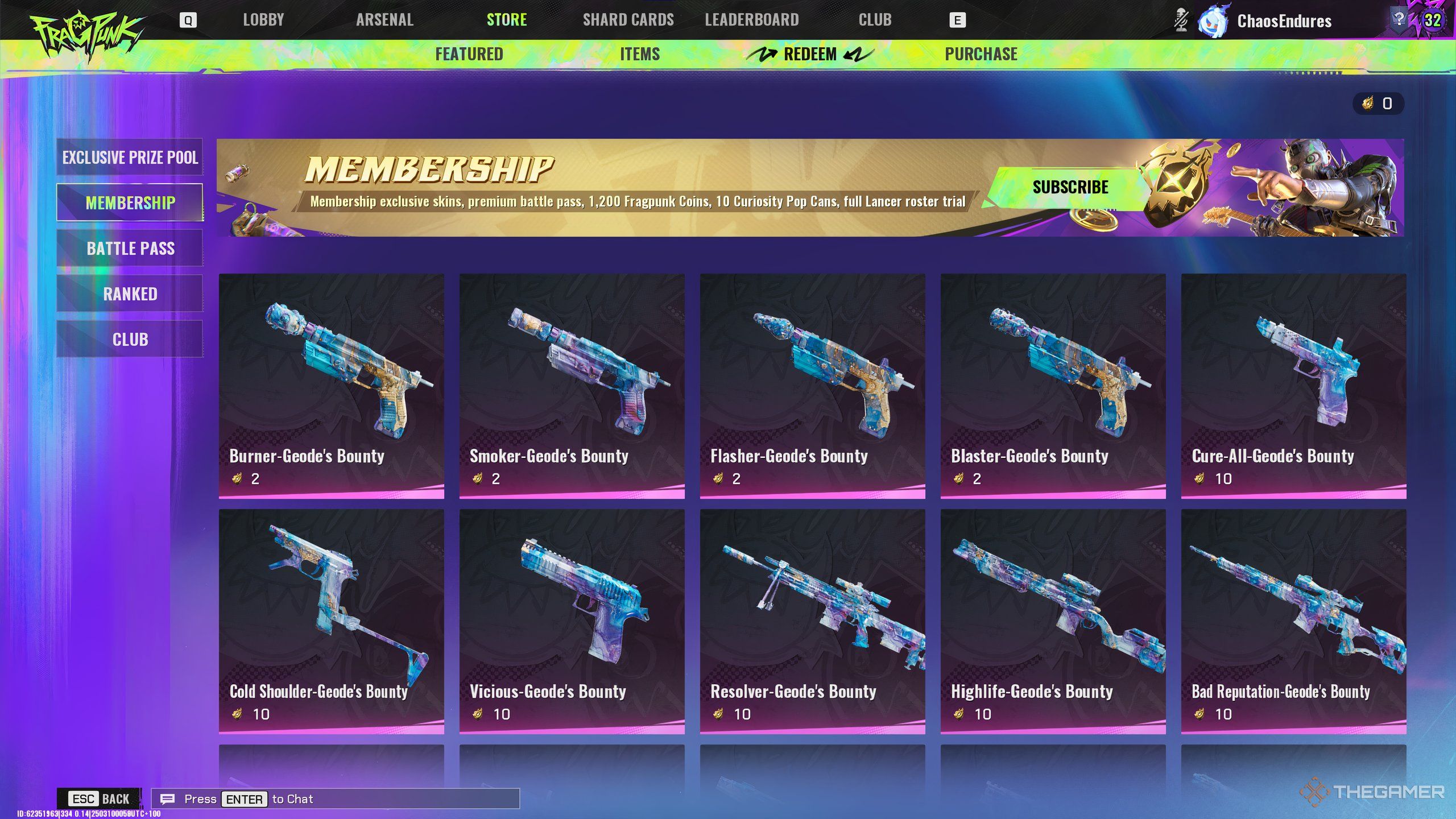 The Membership Rewards in the Redeem section of the Store in FragPunk.