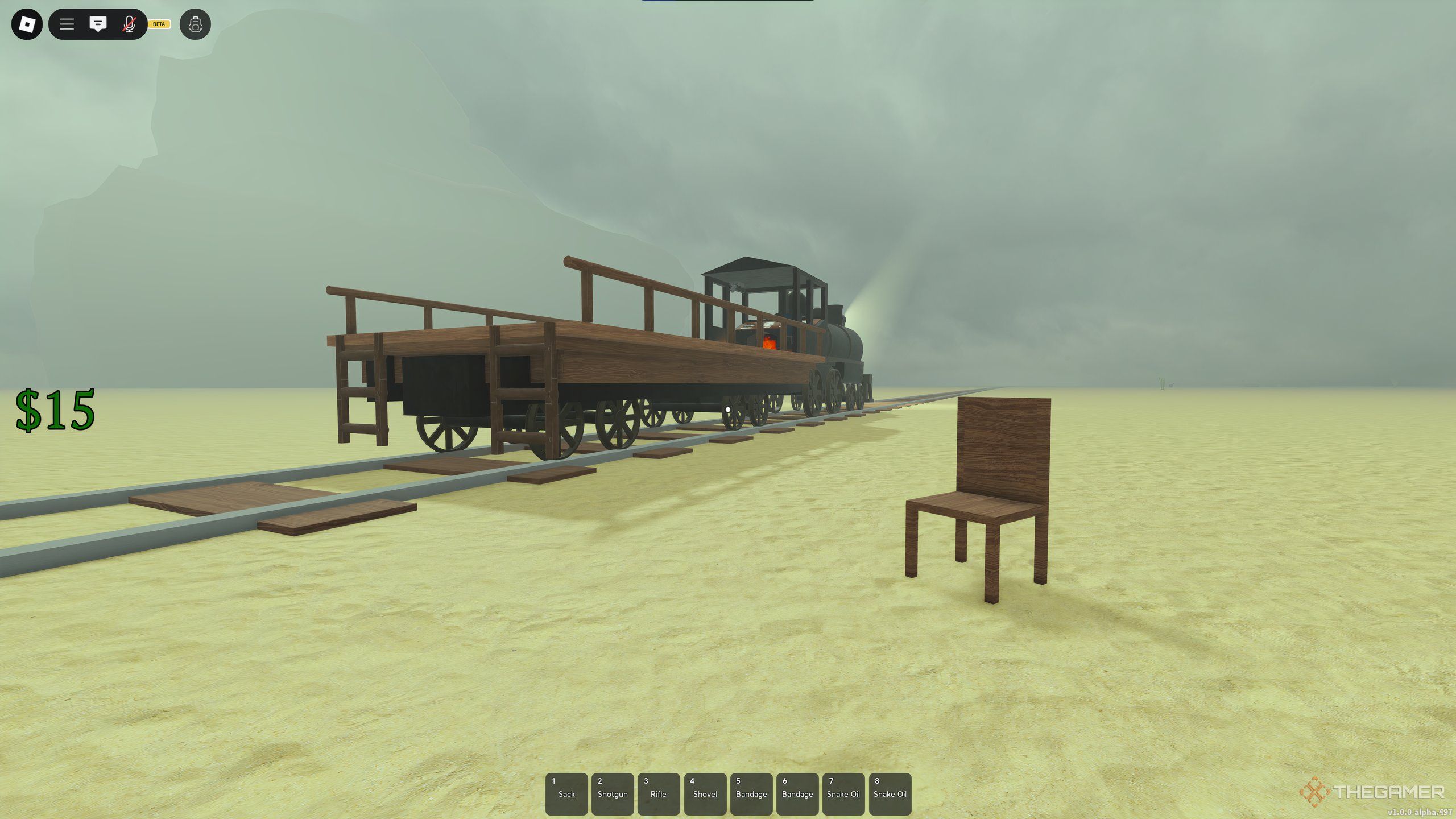 A chair in front of the train on the dead trains on Roblox.