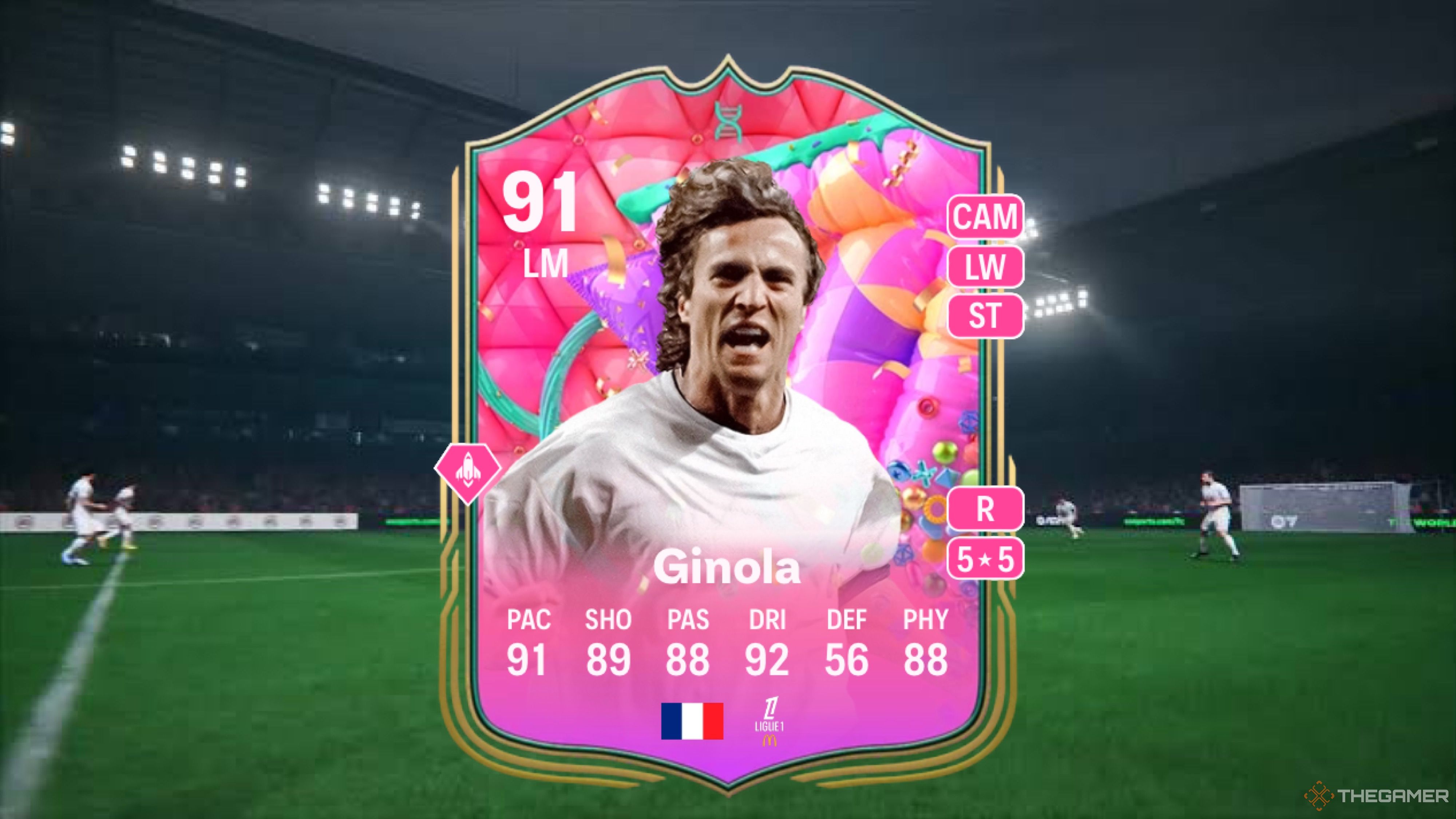 Image showing Ginola card against a faded pitch background.
