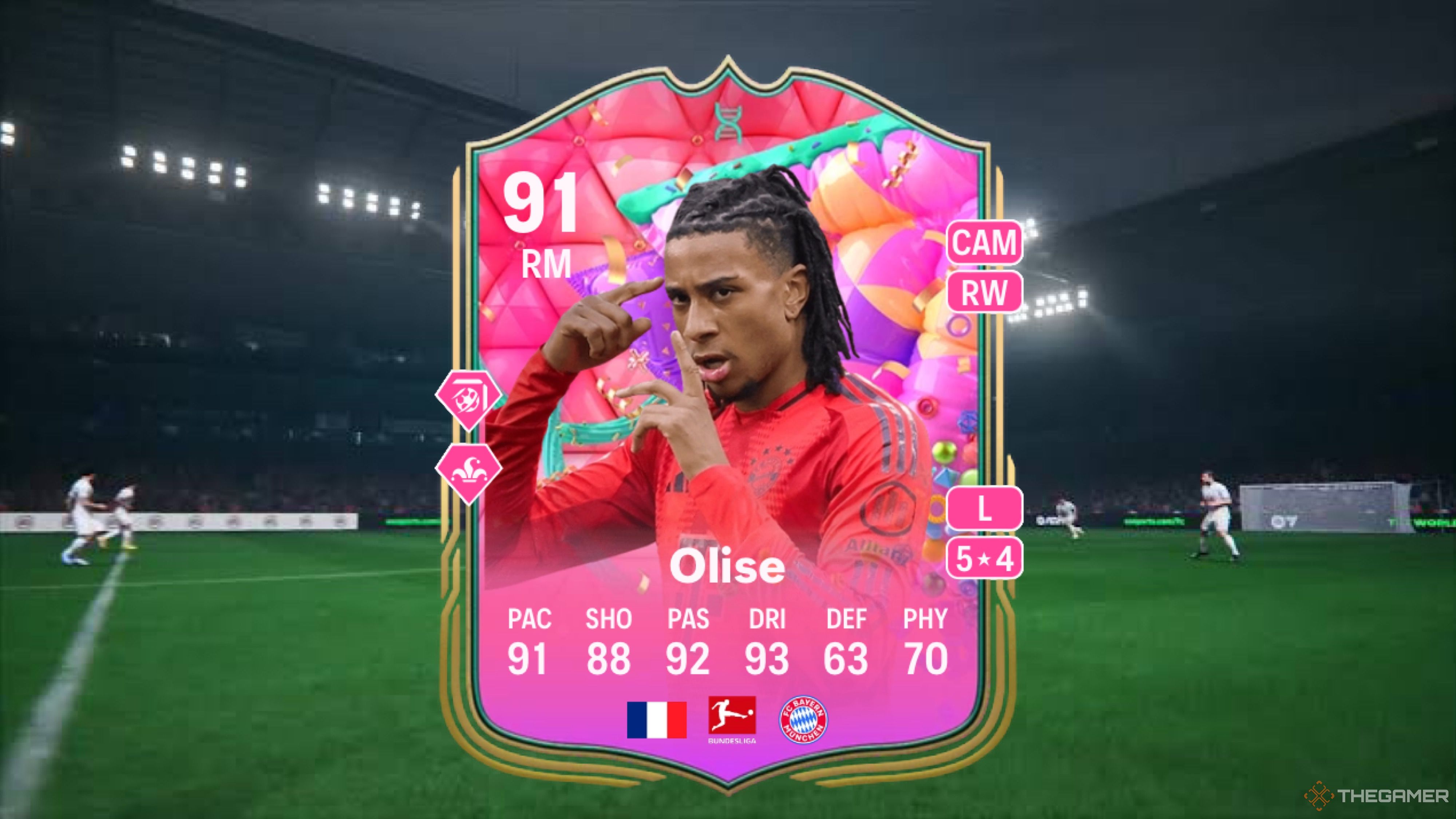 Image showing Olise card against a faded pitch background.