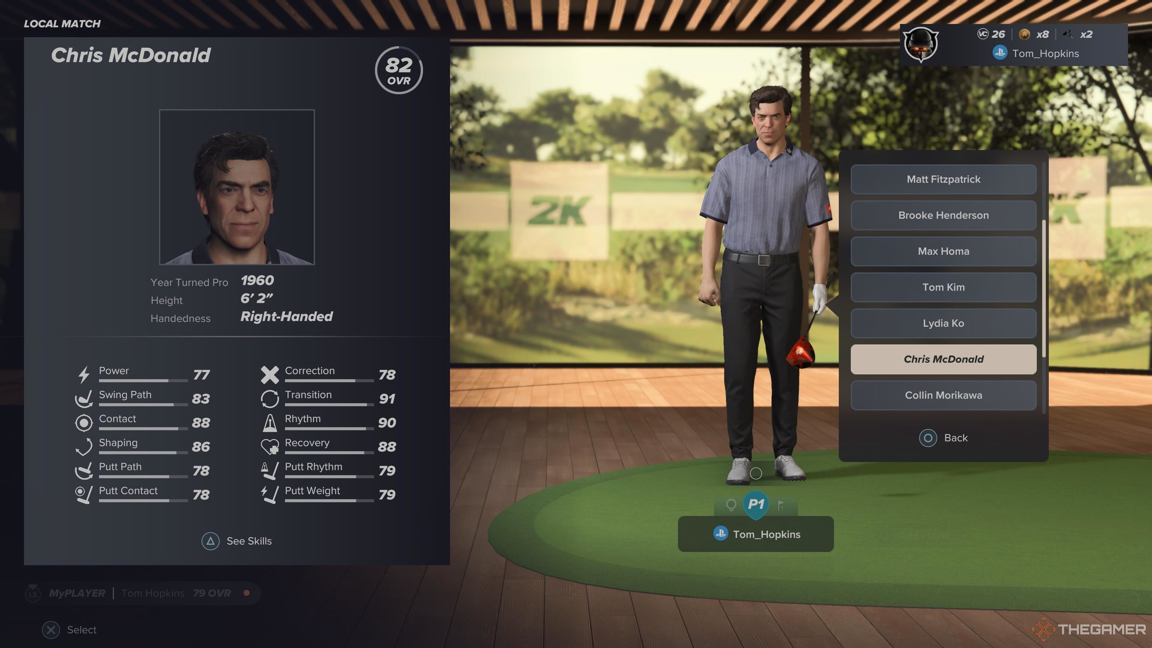 صفحه نمایش شخصیت در PGA Tour 2K25.
