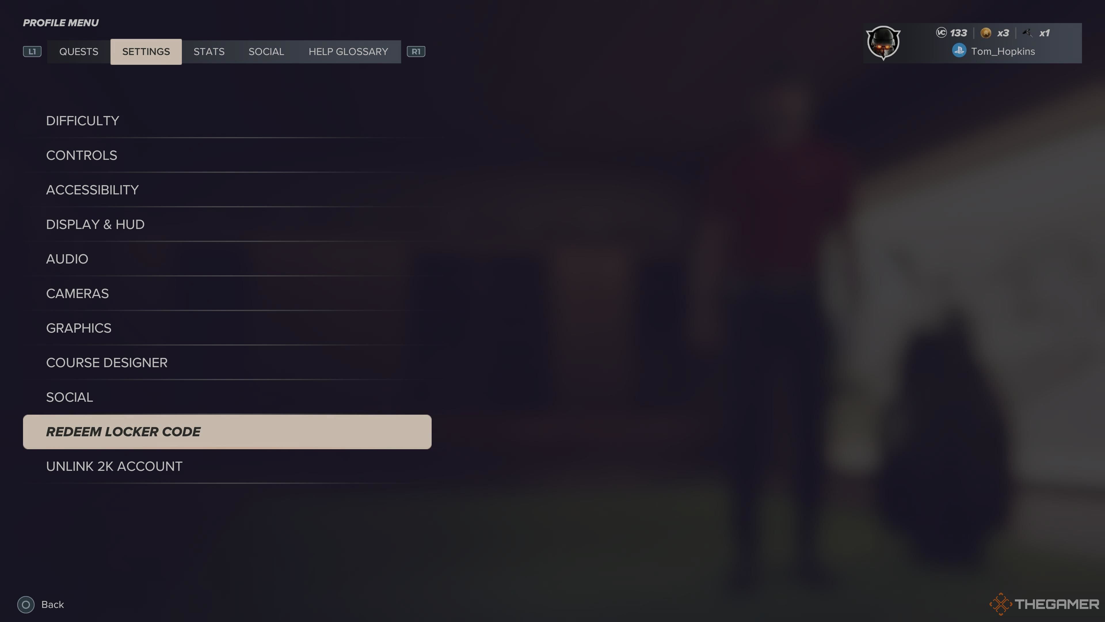 The settings screen in PGA Tour 2K25.