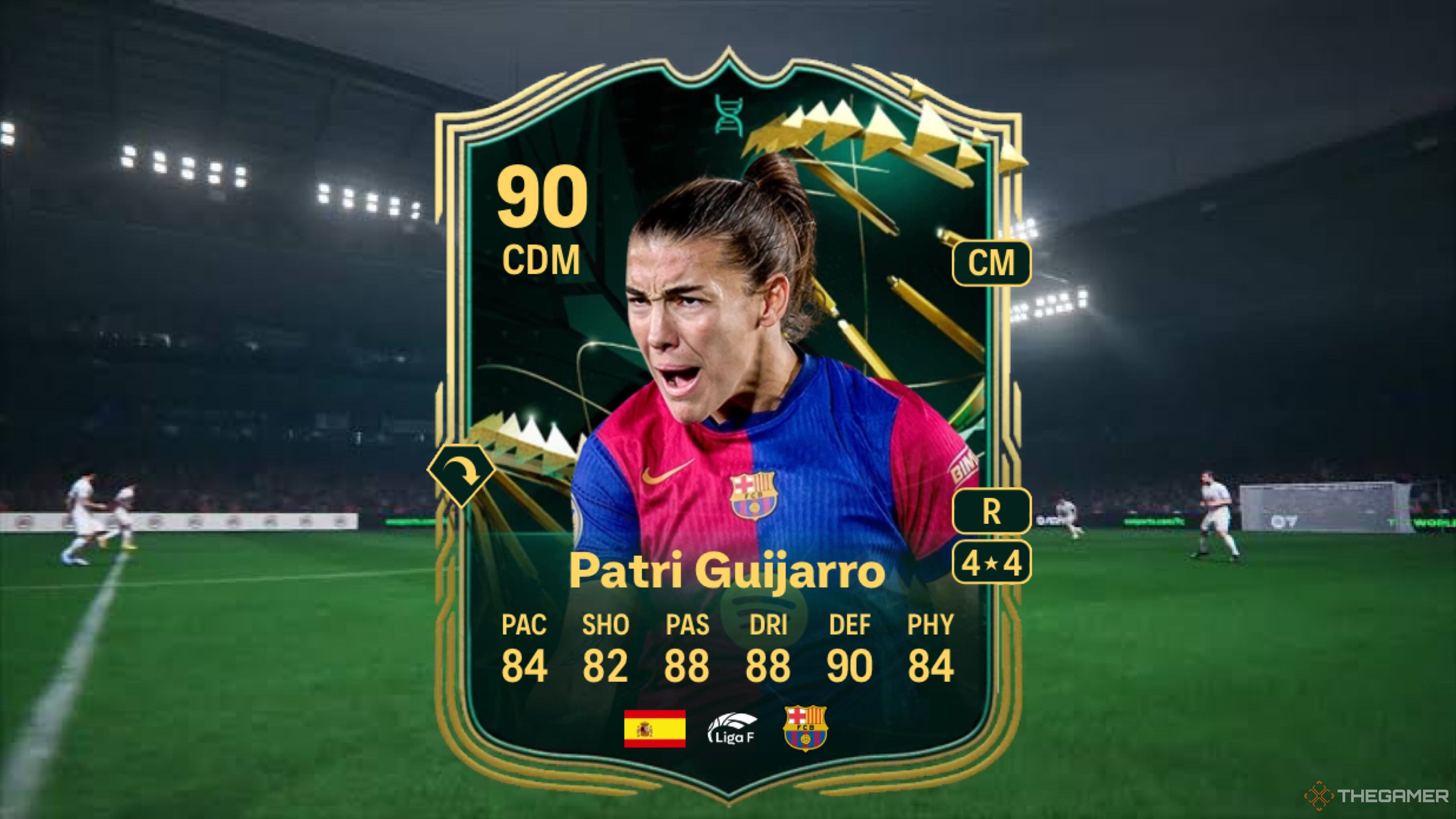 Image shows Guijarro card in front of a faded pitch background.