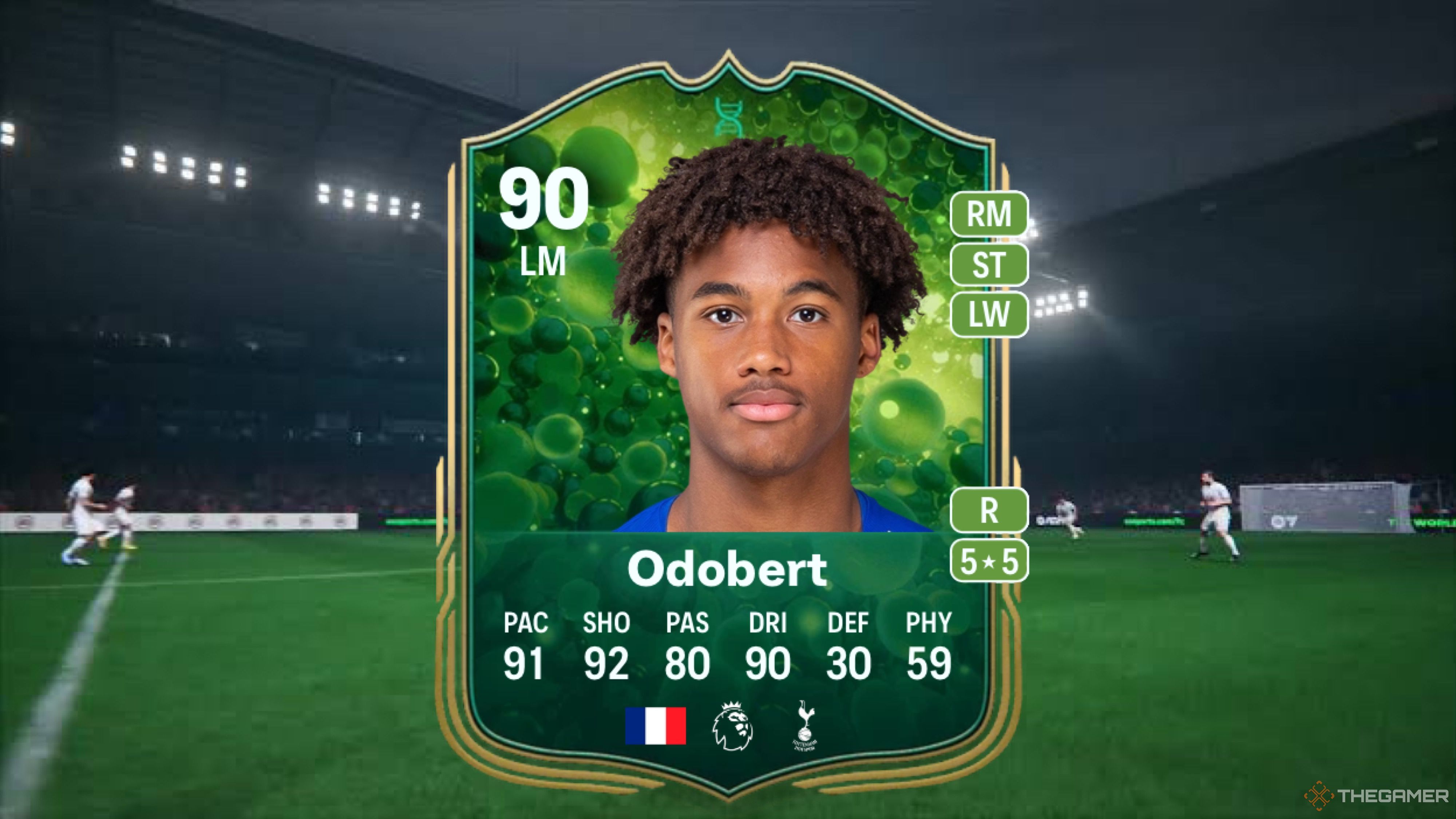 Image showing Odobert card against a faded pitch background.
