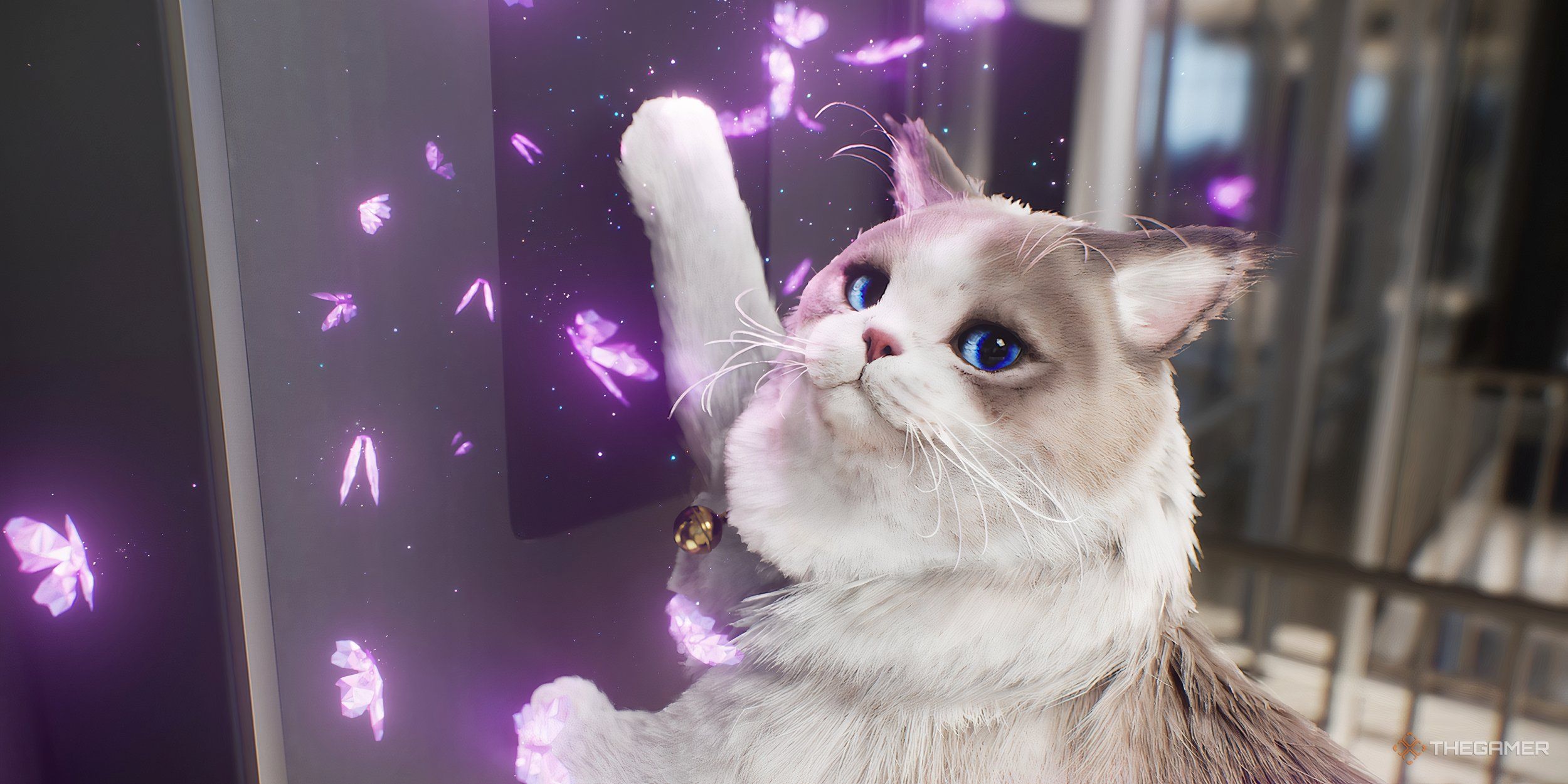 A cat scratching at butterflies.