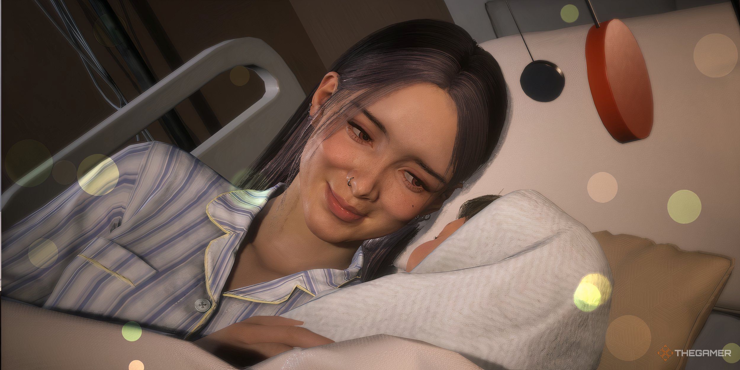 inZOI A woman smiling at her newborn baby in the hospital.