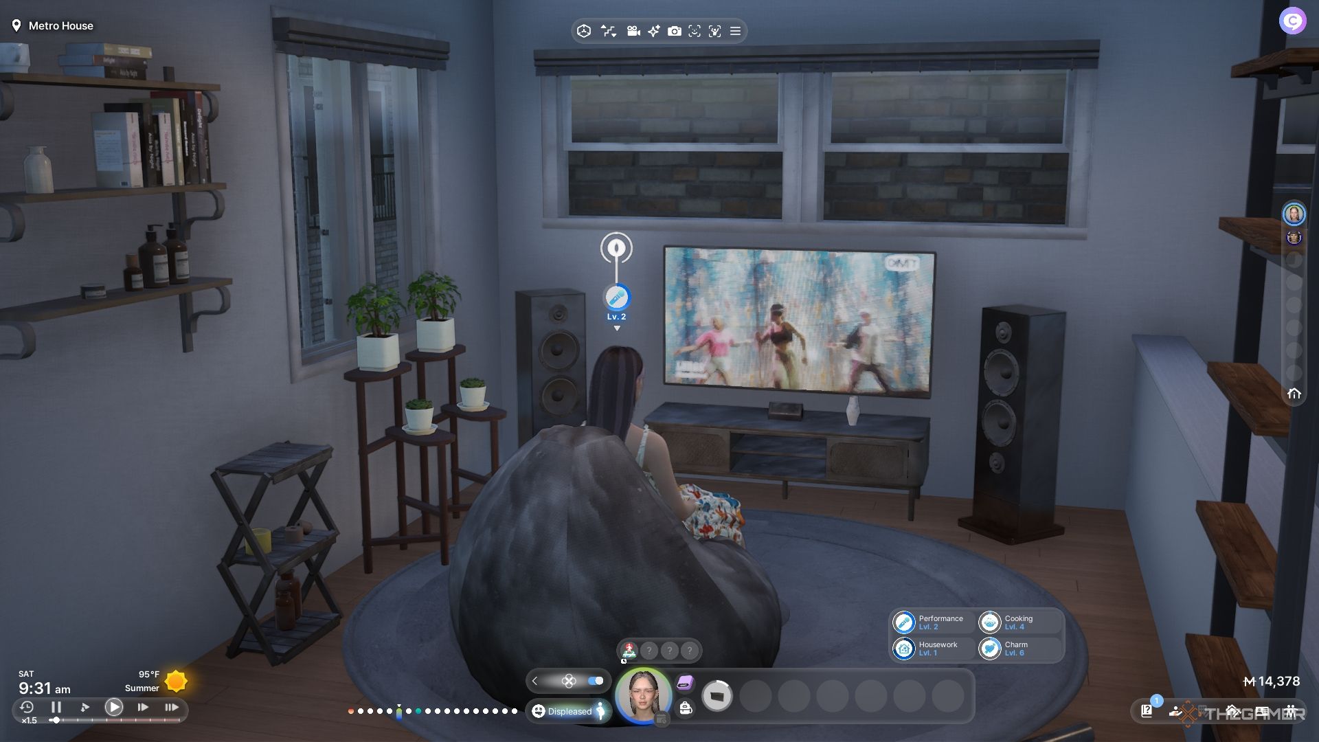 inZOI A woman watching a concert on TV.