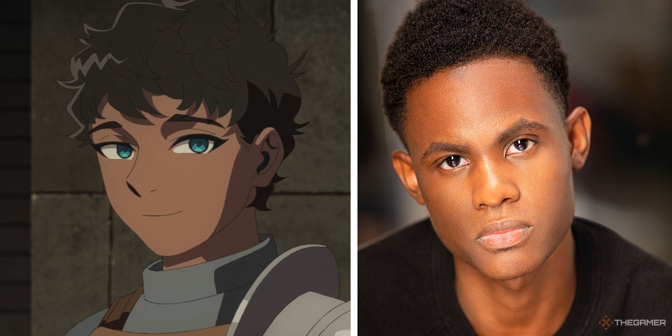 A split image of Kabru from Delicious in Dungeon and his voice actor Cedric L Williams.