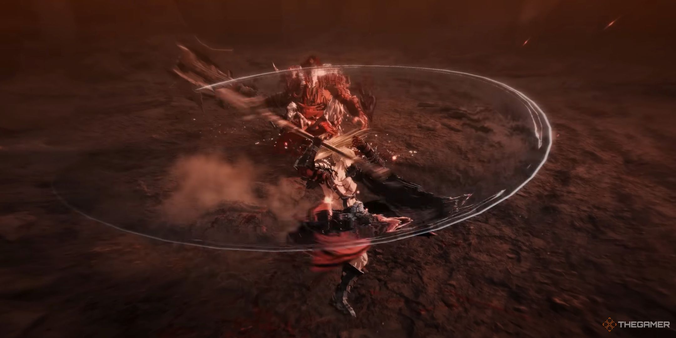 Khazan performing a circular slash with his spear in The First Berserker Khazan.