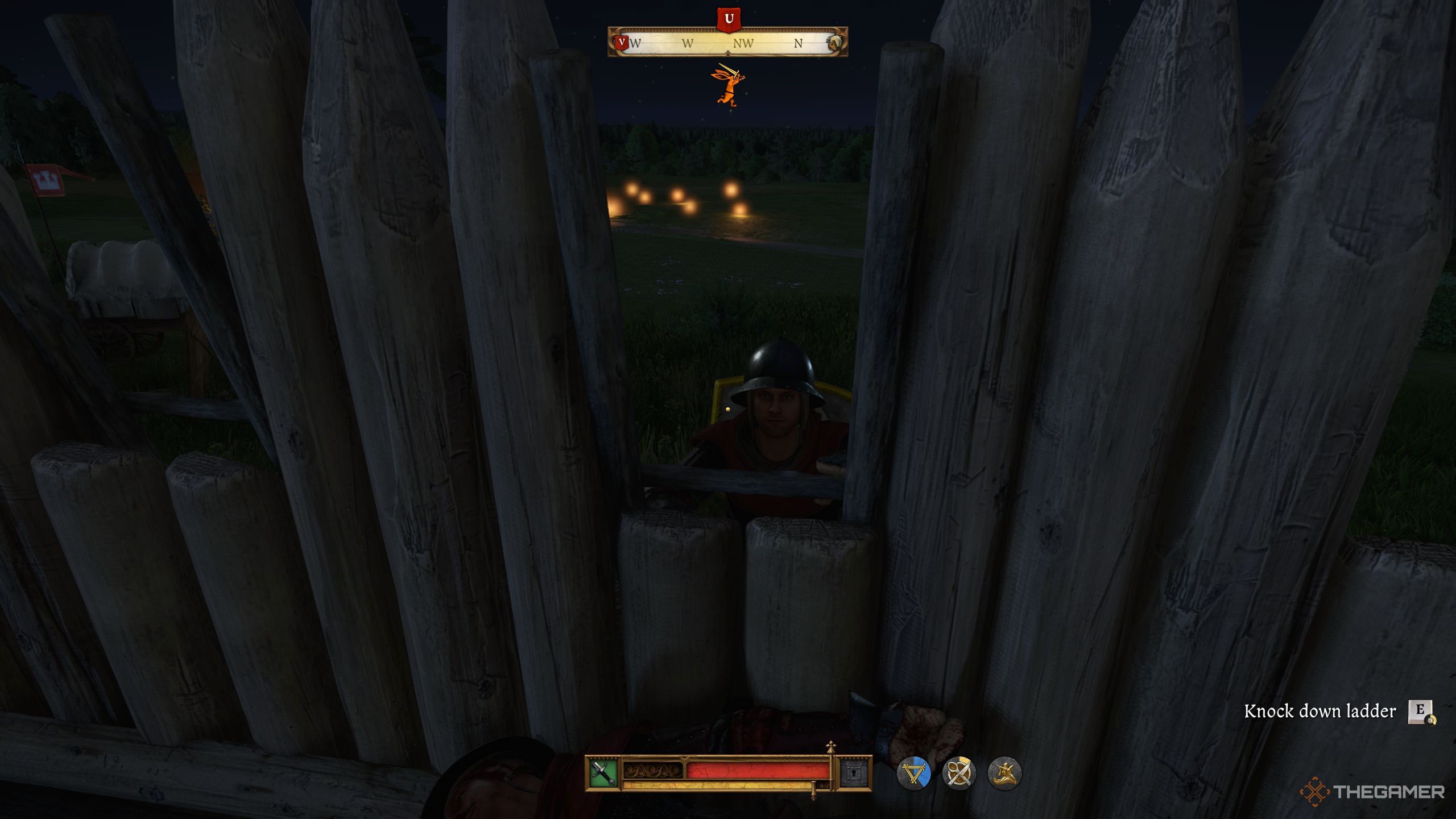 In-game prompt telling the player to knock down the ladder.