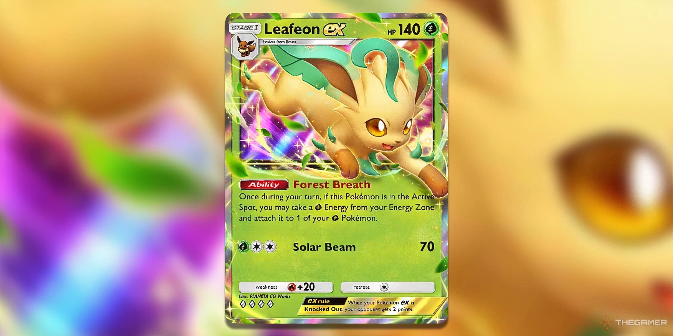 Leafeon ex against a Gaussian Blur in Pokemon TCG Pocket