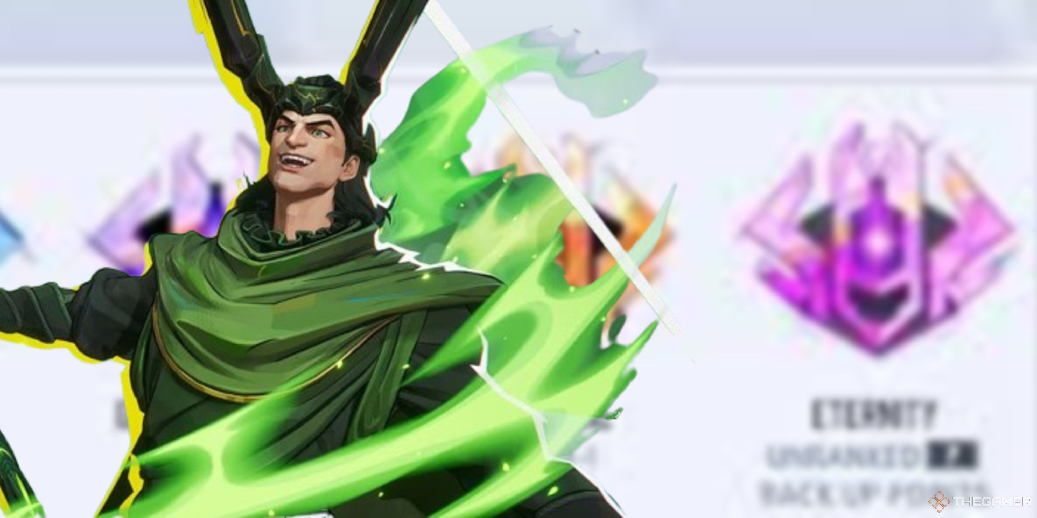 loki from marvel rivals in front of blurred competitive rank icons.