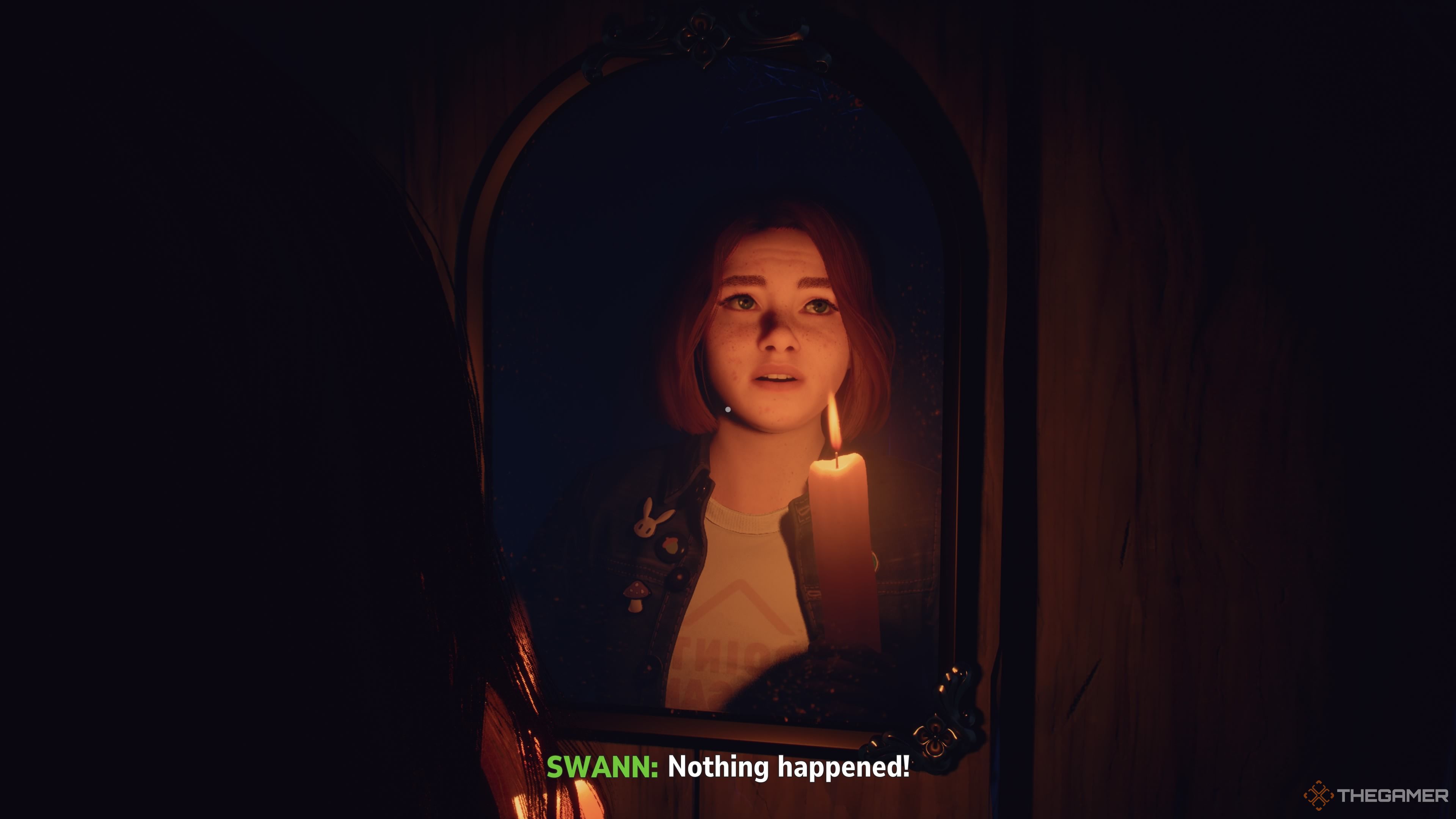 Swann plays Bloody Mary in the outhouse mirror in Lost Records: Bloom &amp; Rage.
