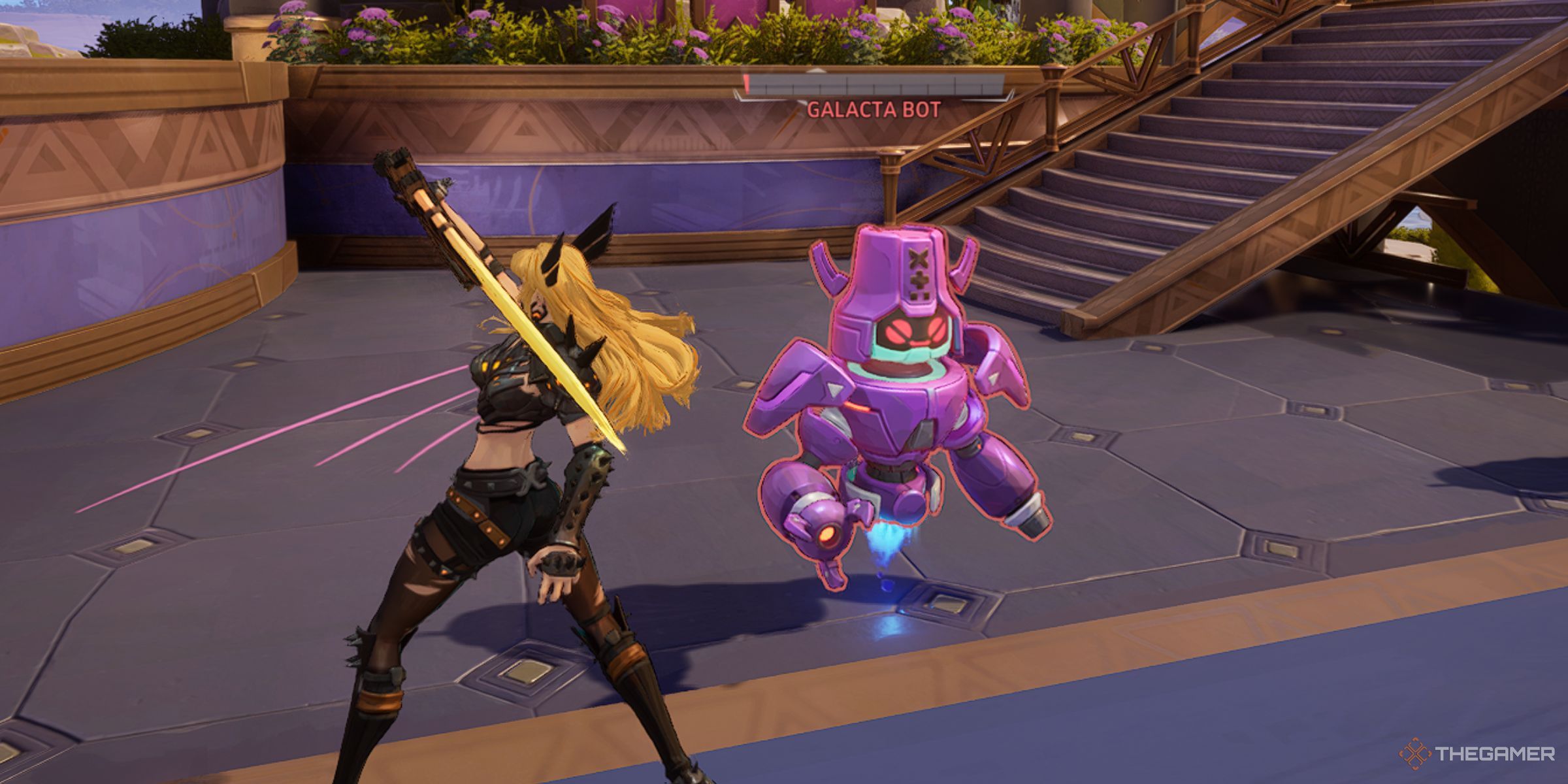 Magik About To Animation Cancel Her Left-Click Attack Into A Melee To Eliminate A Galacta Bot In The Practice Range In Marvel Rivals.